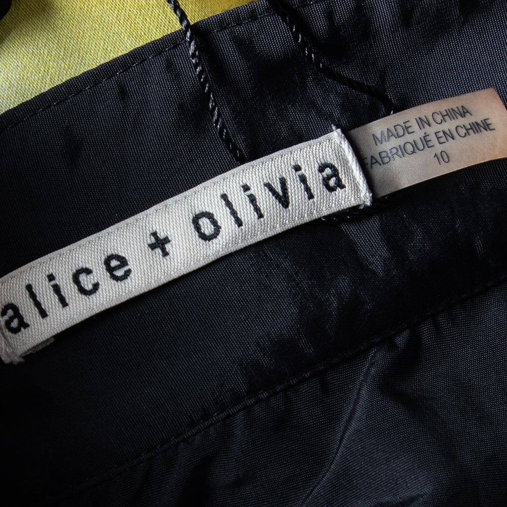 Alice + Olivia Black Magnolia Print Cotton Dianna Midi Skirt L