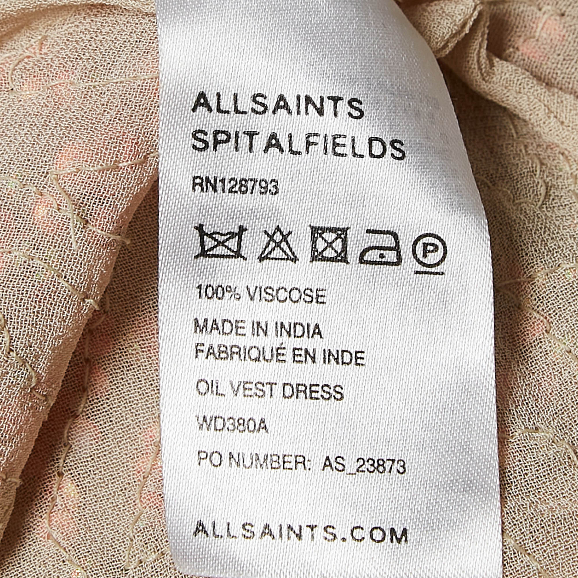 AllSaints Beige Sequin Crepe Sleeveless Raw-Edge Mini Dress M