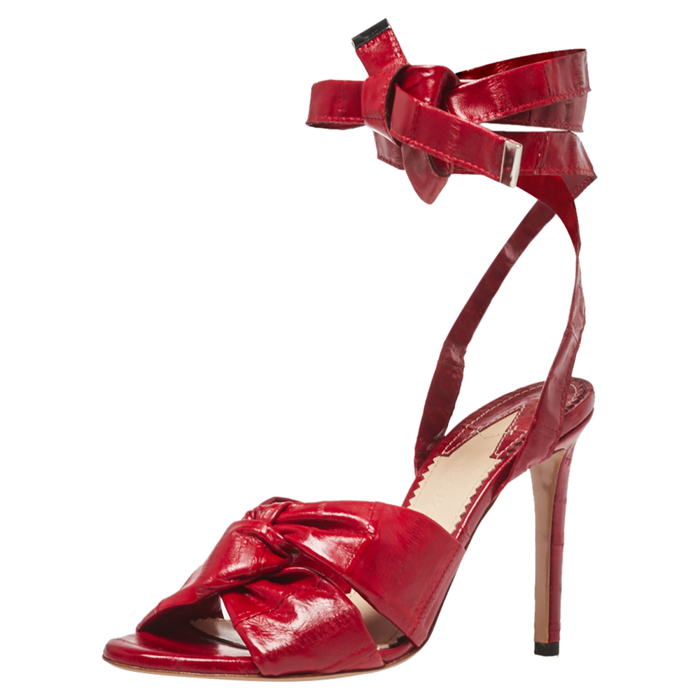 Altuzarra Red Eel Leather 'Zuni' Knotted Sandals Size 35