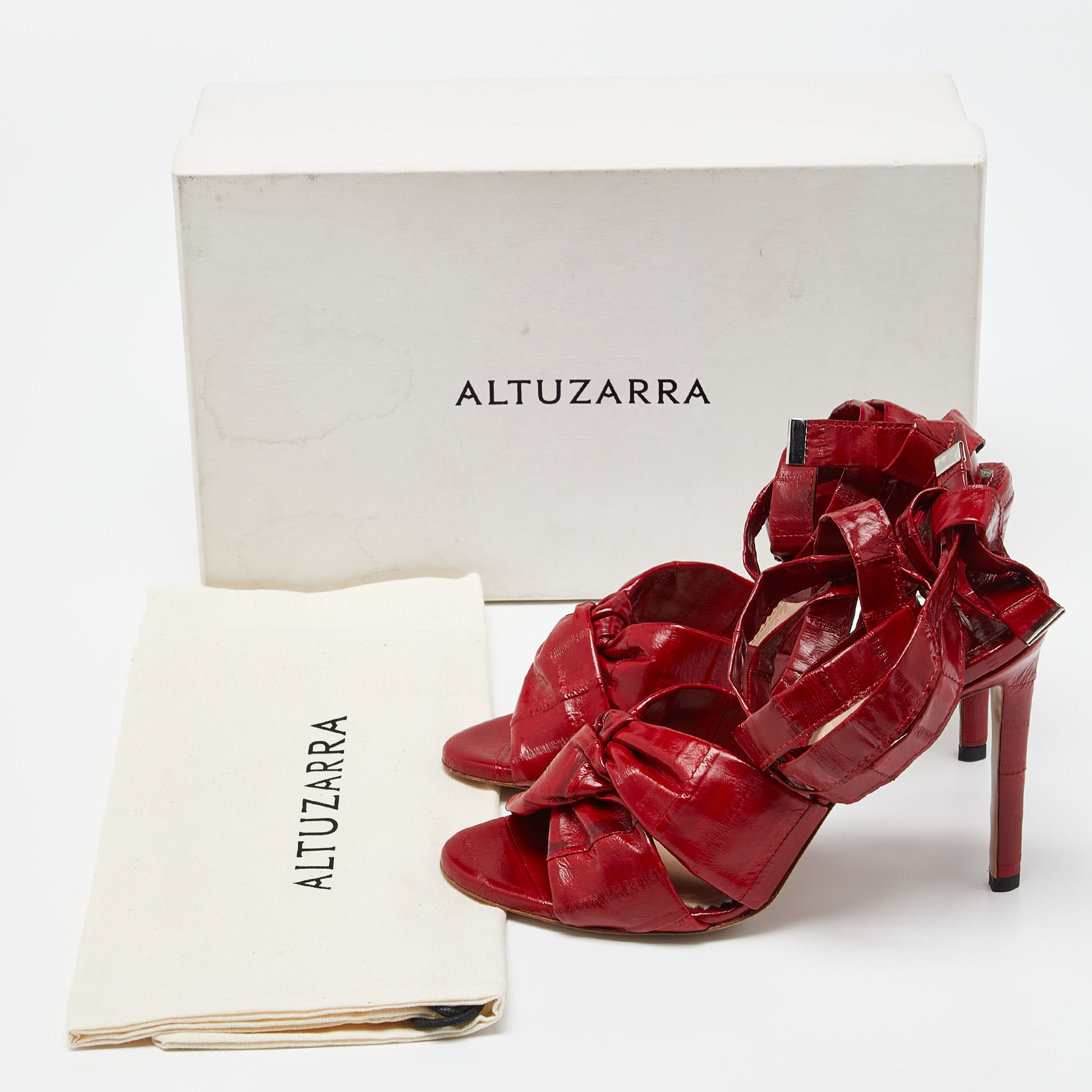 Altuzarra Red Eel Leather 'Zuni' Knotted Sandals Size 35