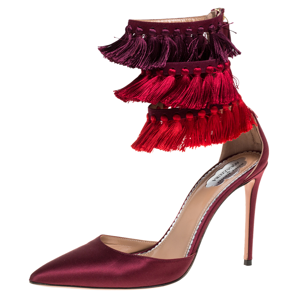 Image of Altuzarra Red Satin Claudia Schiffer Lou Lou Pointed Toe Sandals Size .