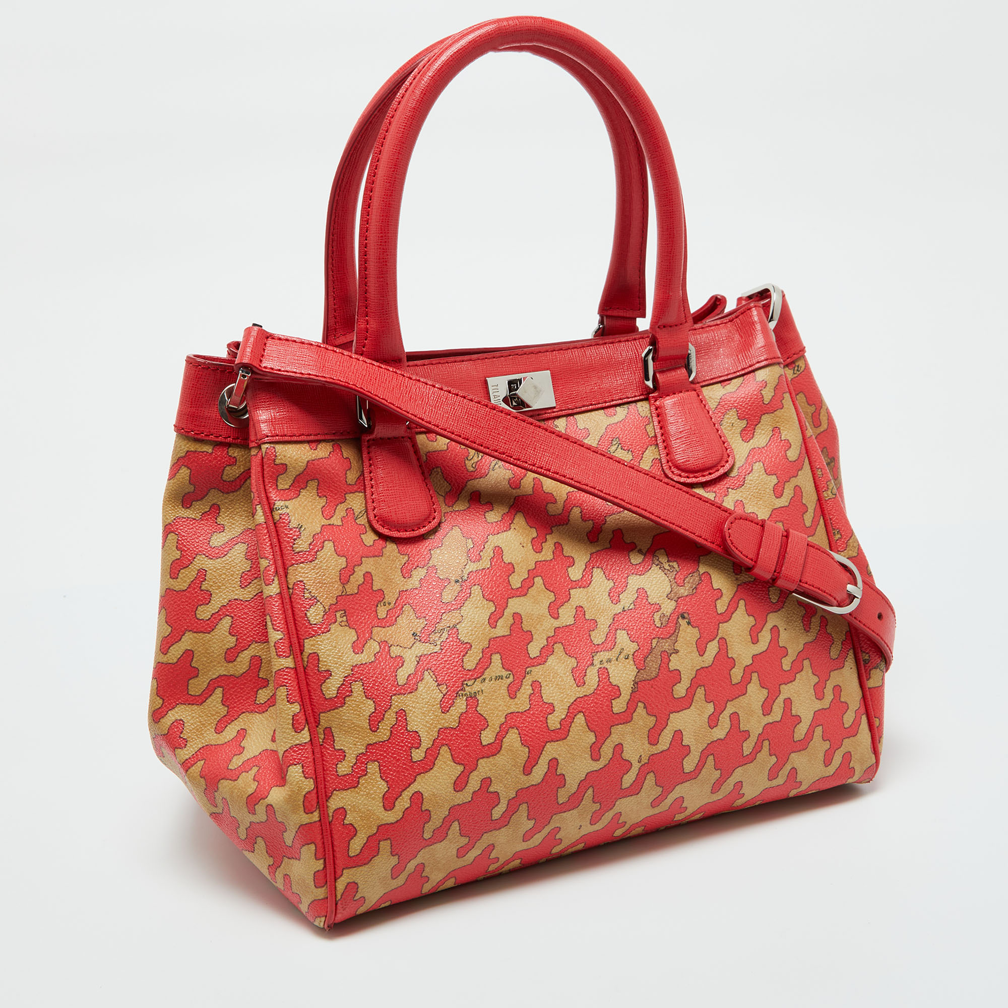 Alviero Martini 1A Classe Beige/Red Geo Print Coated Canvas And Leather Tote