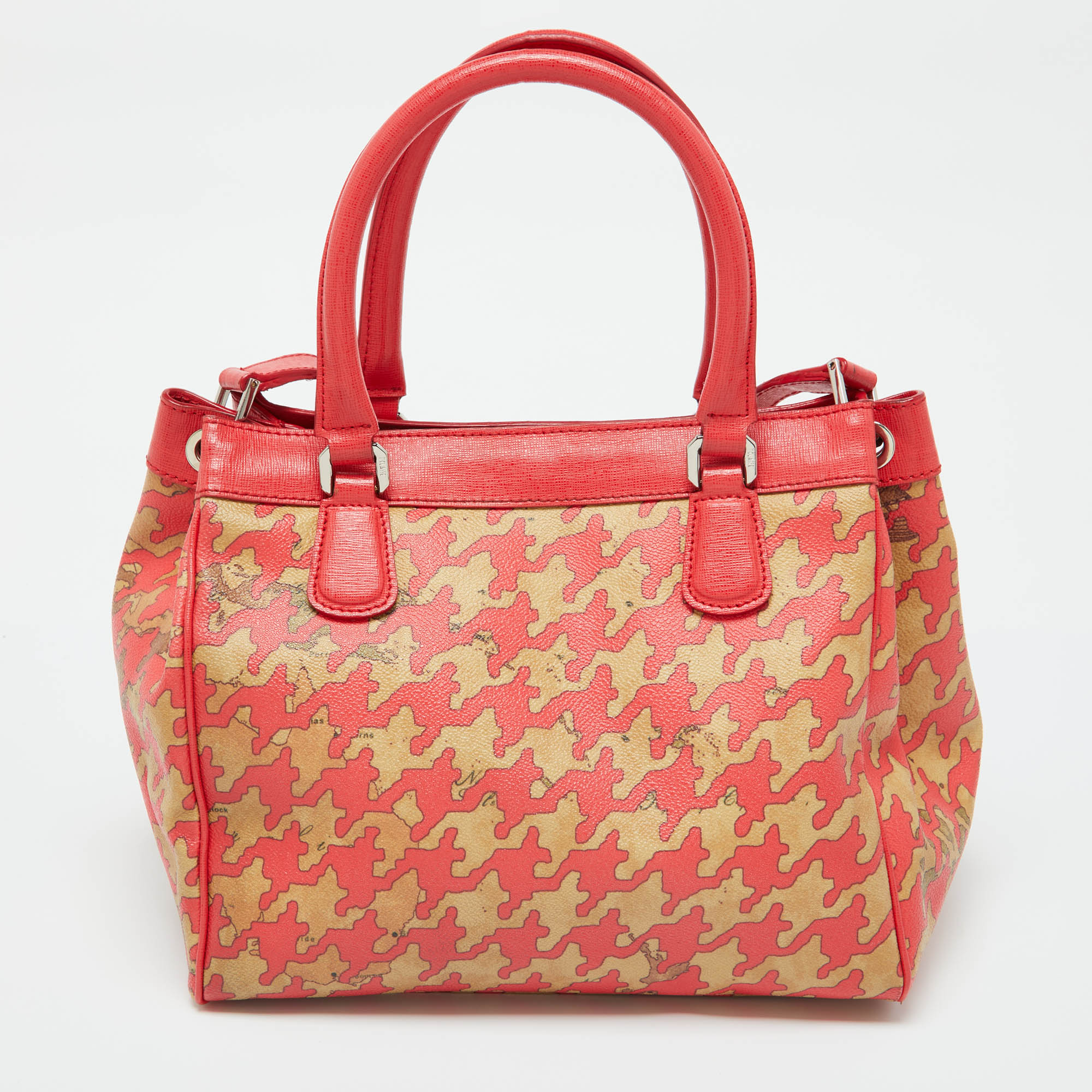 Alviero Martini 1A Classe Beige/Red Geo Print Coated Canvas And Leather Tote