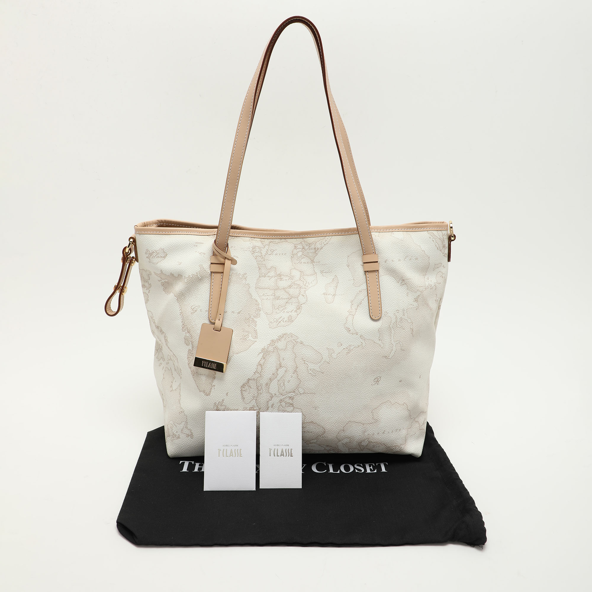 Alviero Martini 1A Classe White Geo Printed Coated Canvas And Leather Tote