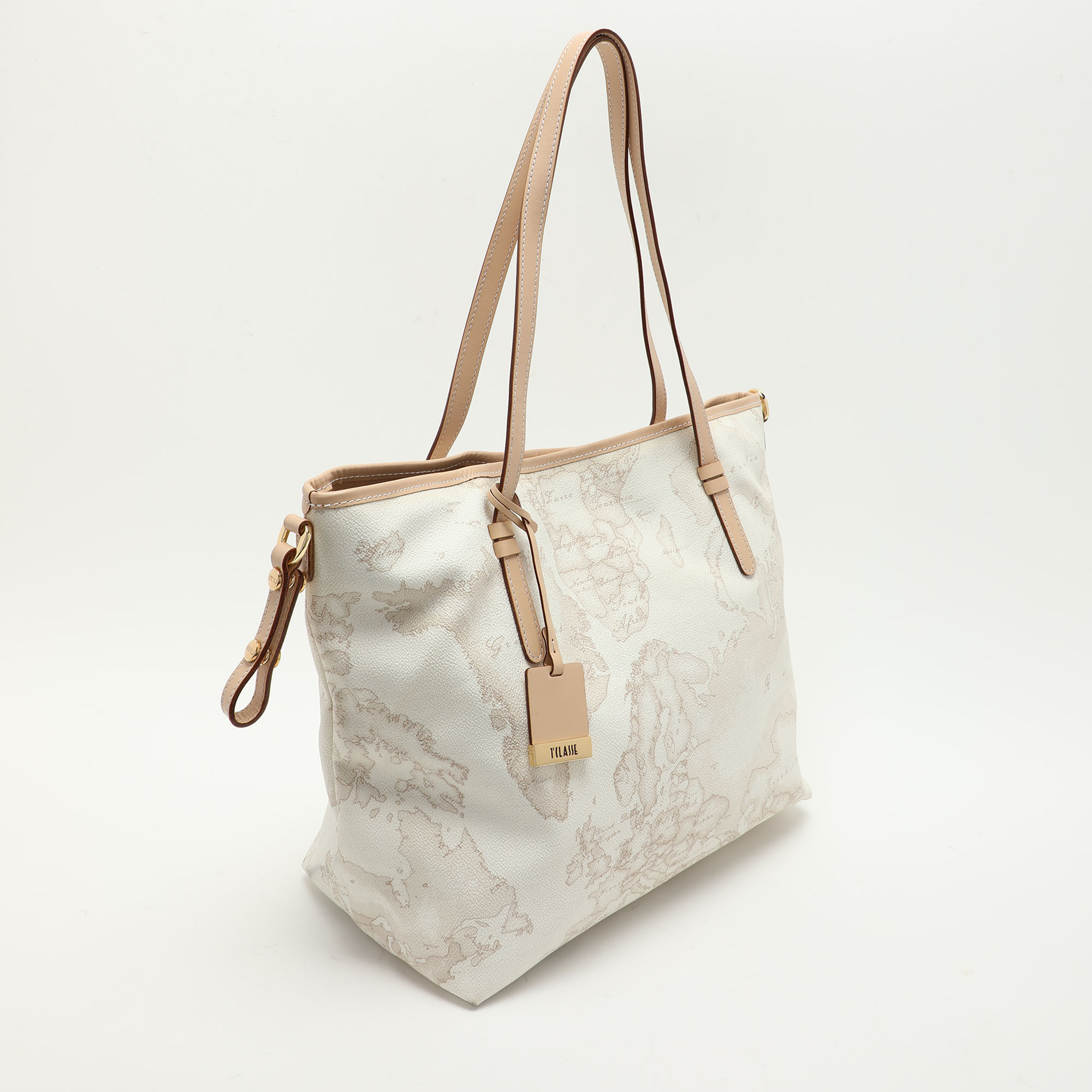 Alviero Martini 1A Classe White Geo Printed Coated Canvas And Leather Tote