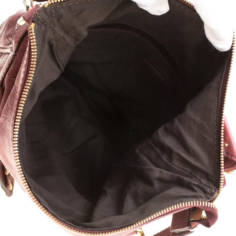 Alviero Martini 1A Classe Marron Map Embossed Leather Shoulder Bag
