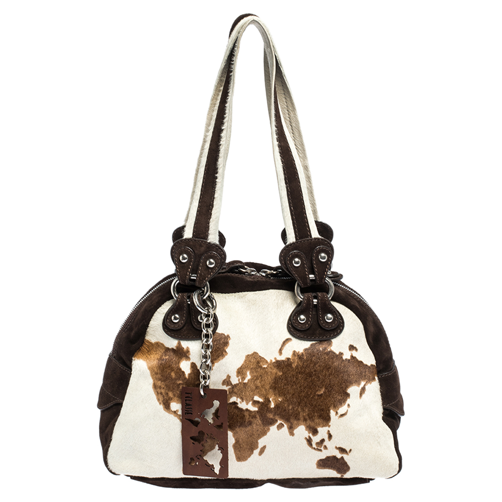 Image of Alviero Martini A Classe Beige/Brown Calfhair and Suede Satchel
