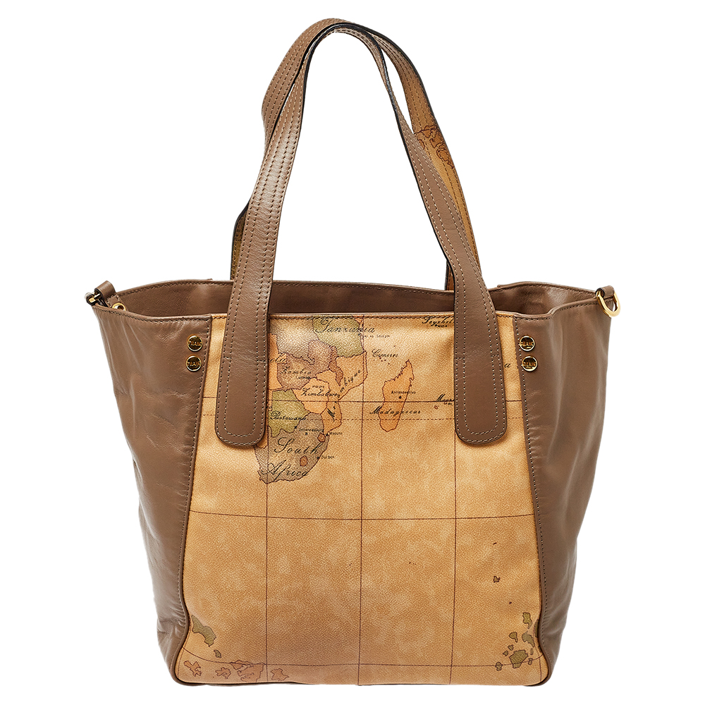 Alviero Martini 1A Classe Brown Leather and Coated Canvas Tote