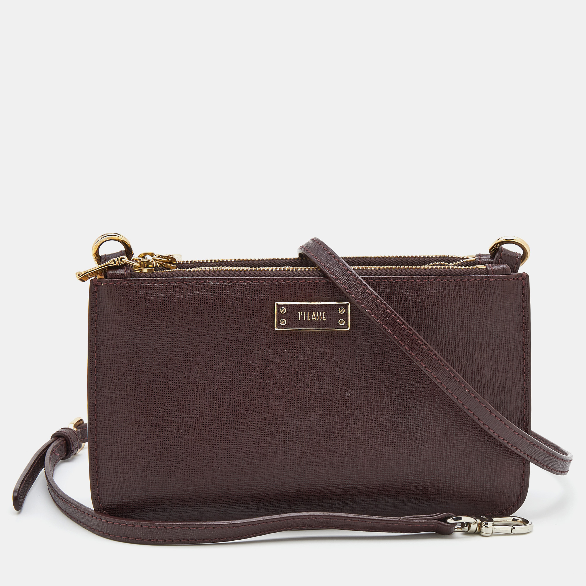 Alivero Martini 1A Classe Burgundy/Beige Leather And Coated Canvas Zip Crossbody Bag