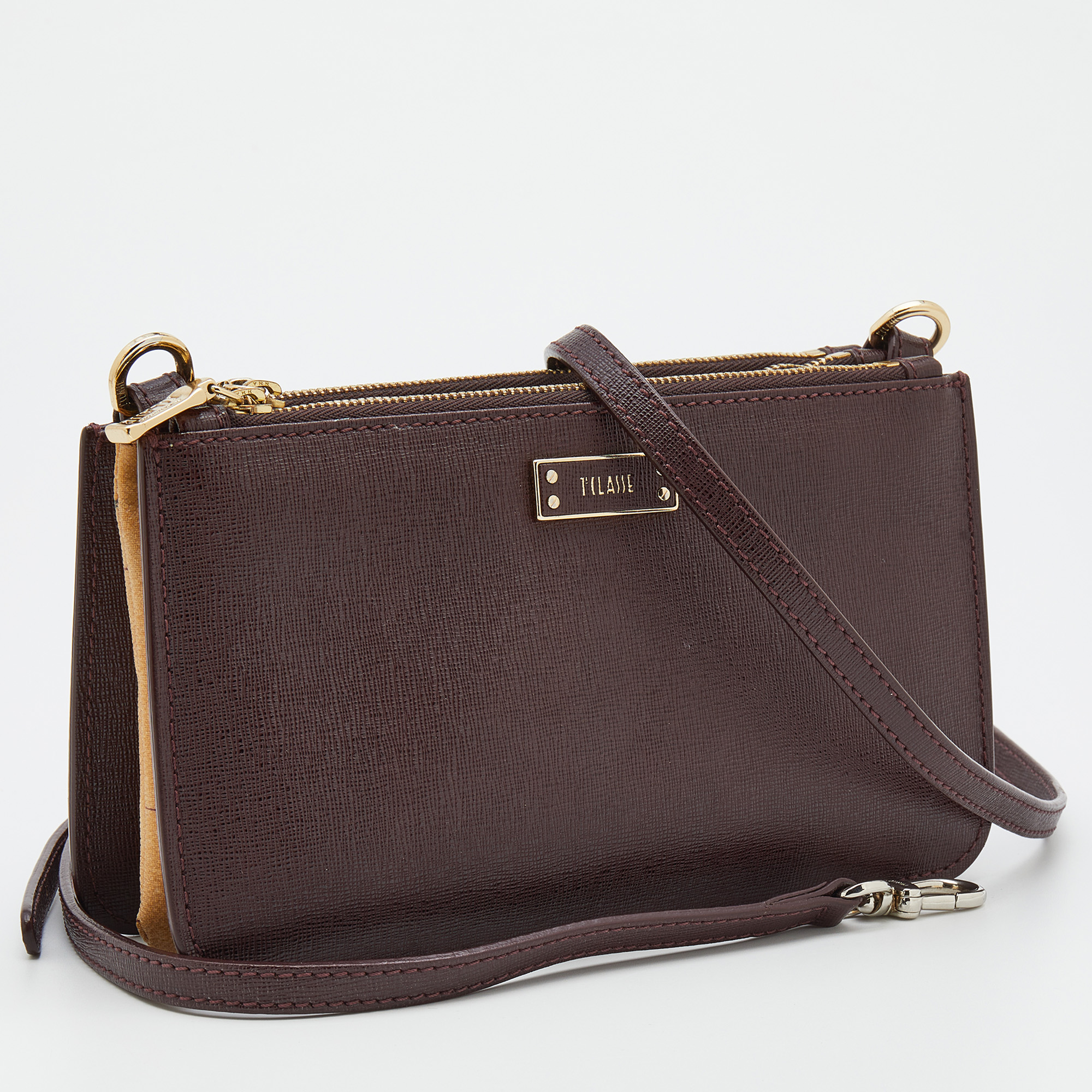 Alivero Martini 1A Classe Burgundy/Beige Leather And Coated Canvas Zip Crossbody Bag