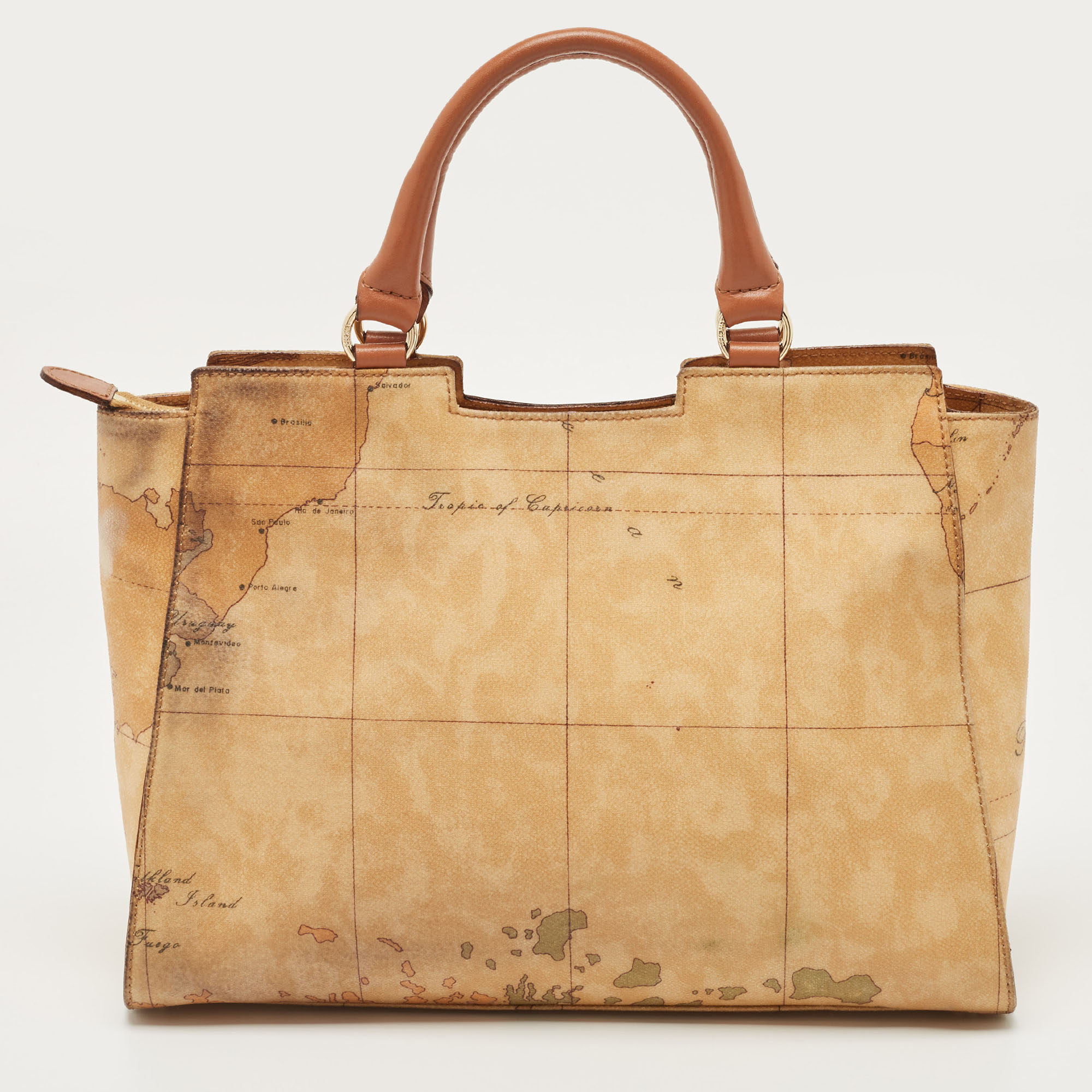 Alviero Martini 1A Classe Tan/Brown Geo Classic Print Coated Canvas And Leather Tote