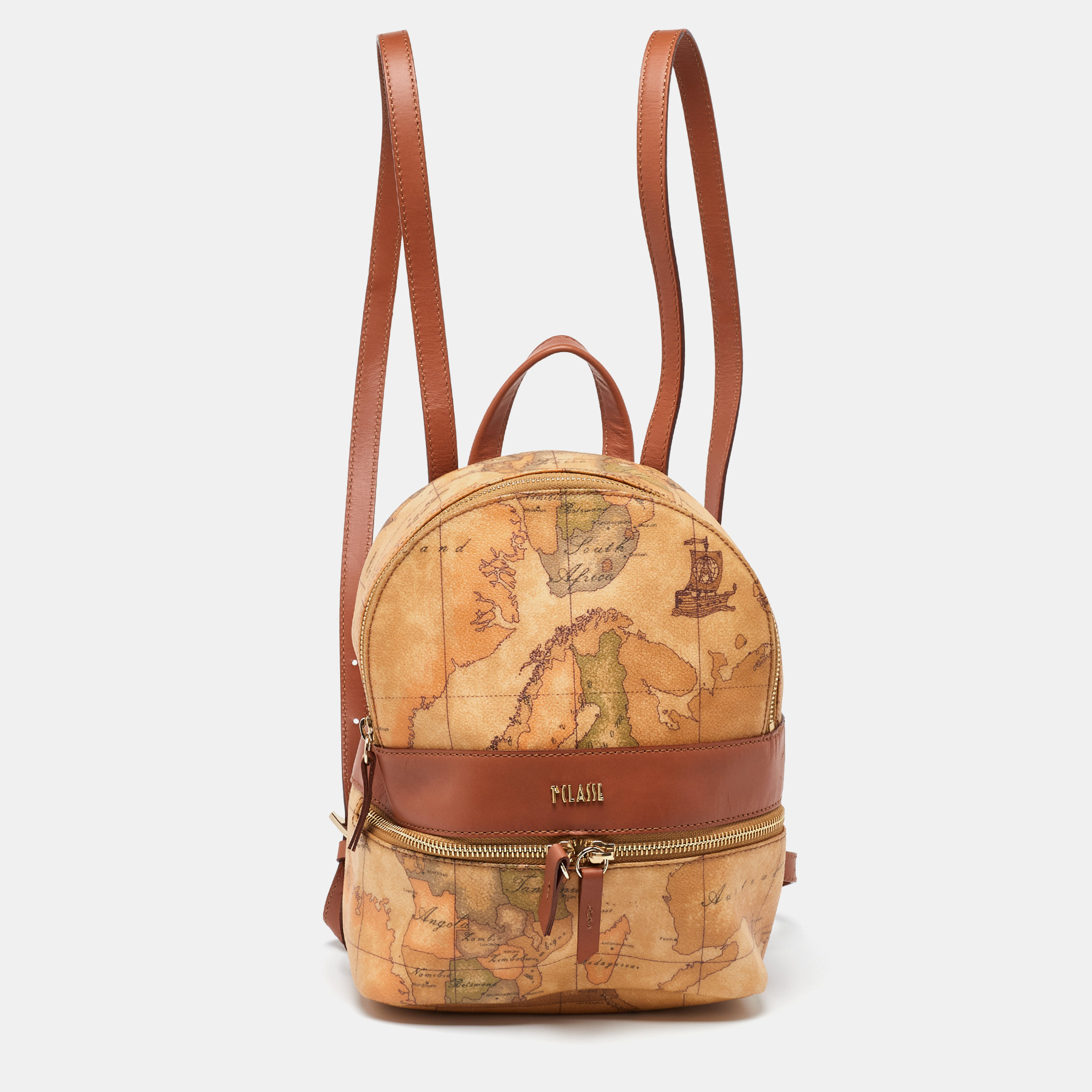 Alviero martini 1a classe beige/brown geo classic print coated canvas and leather backpack