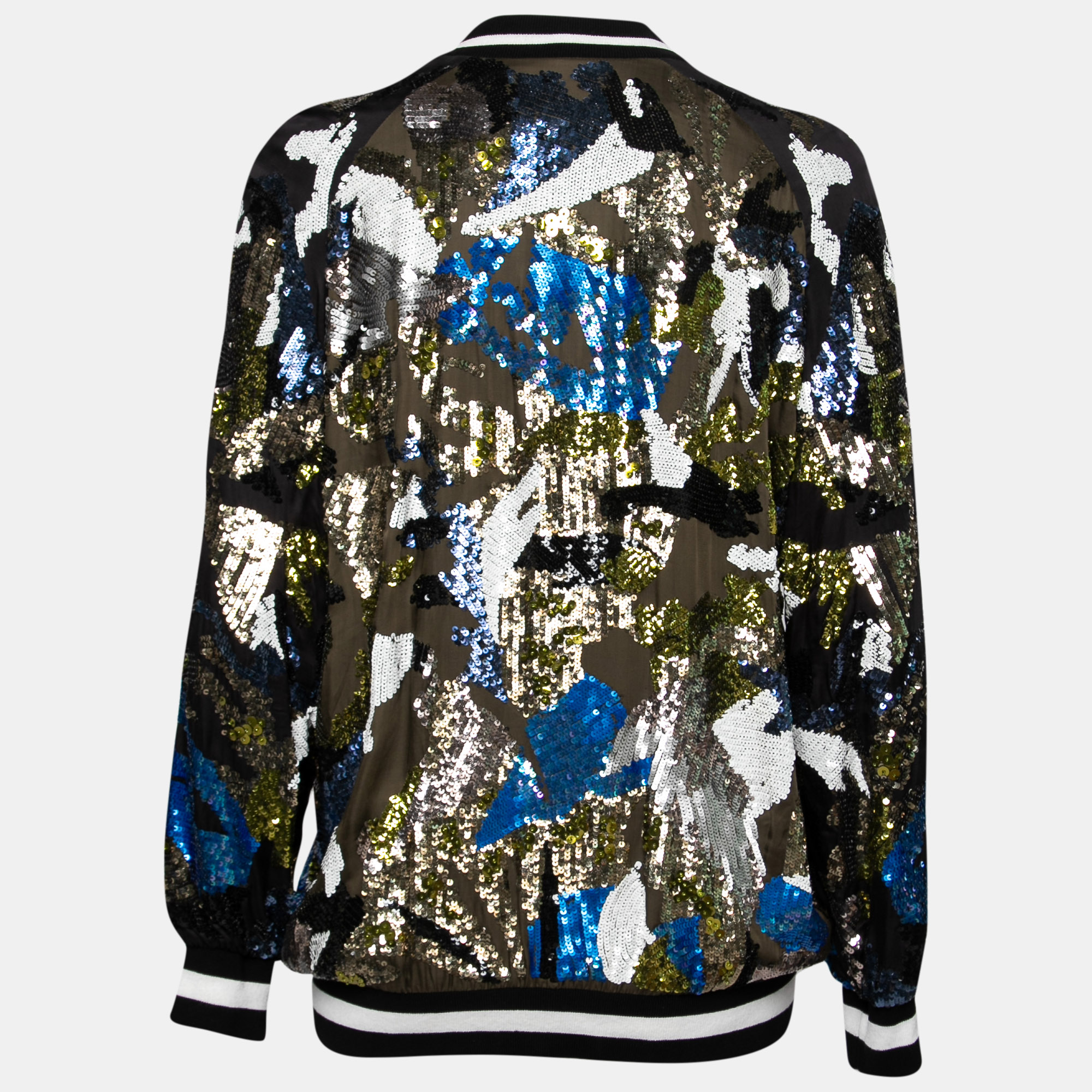 Amen Multicolor Sequin Embellished Satin Bomber Jacket M