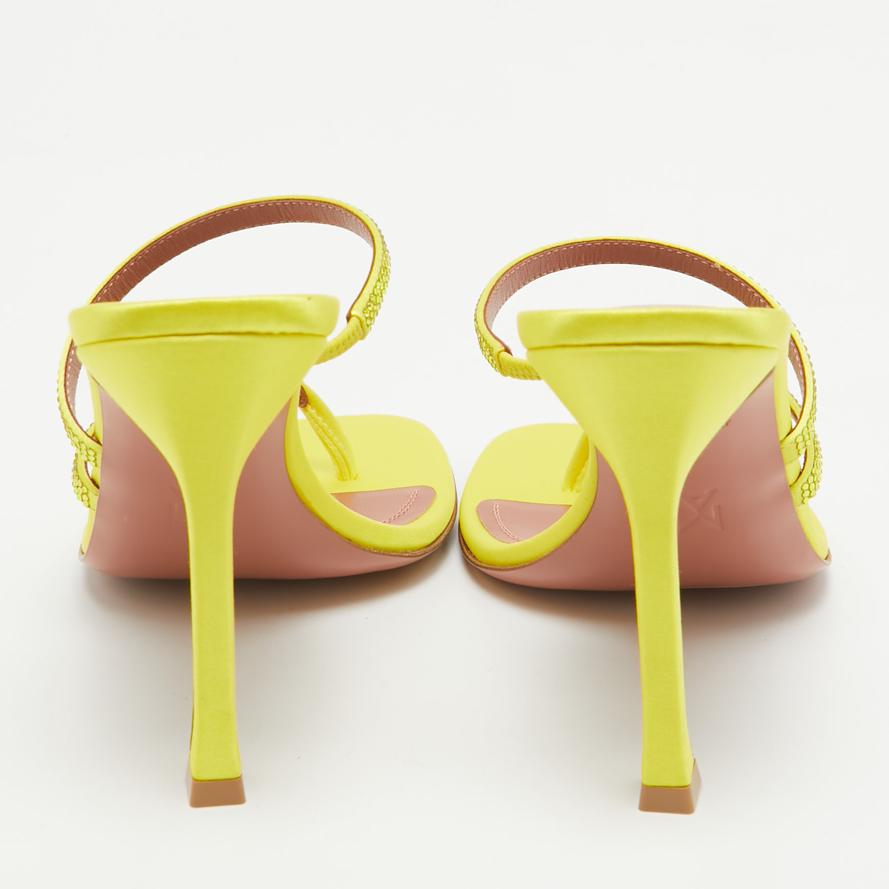 Amina Muaddi Yellow Crystal Embellished Satin Ami 105 Slide Sandals Size 37