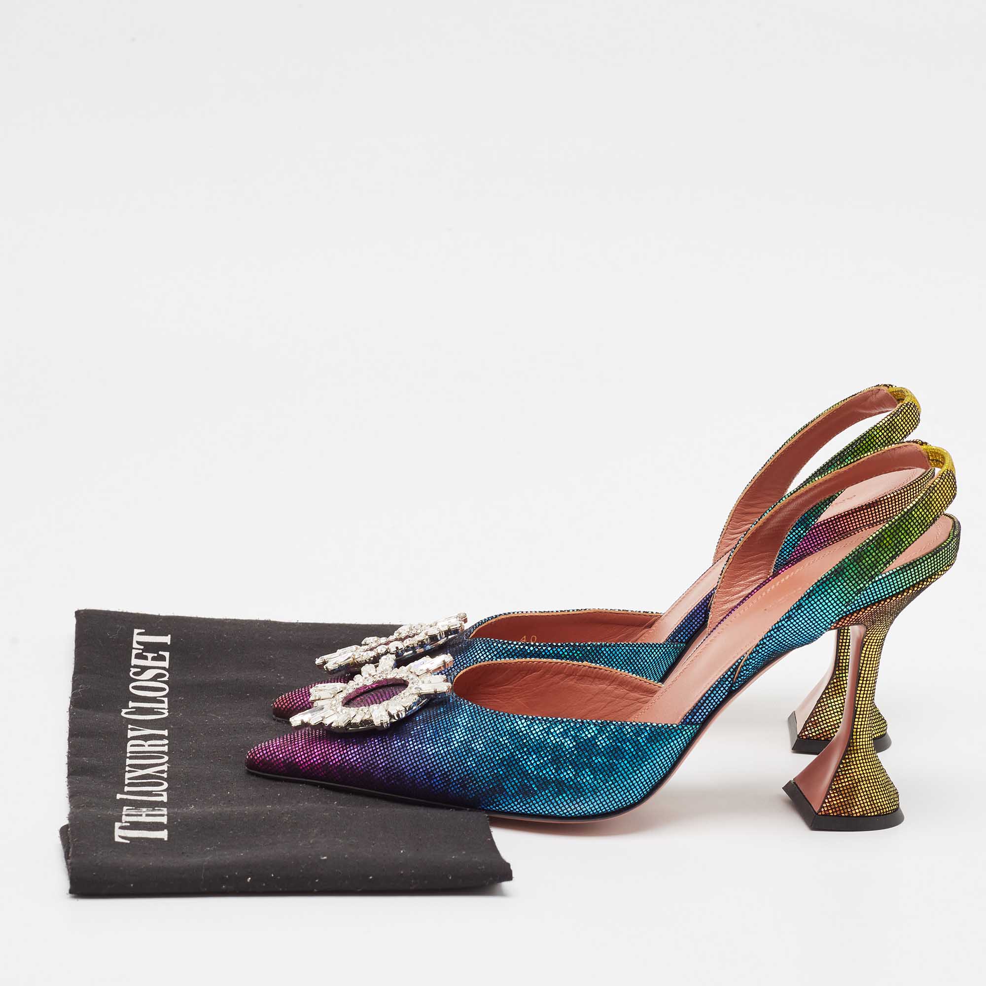 Amina Muaddi Multicolor Metallic Leather Begum Slingback Pumps Size 40