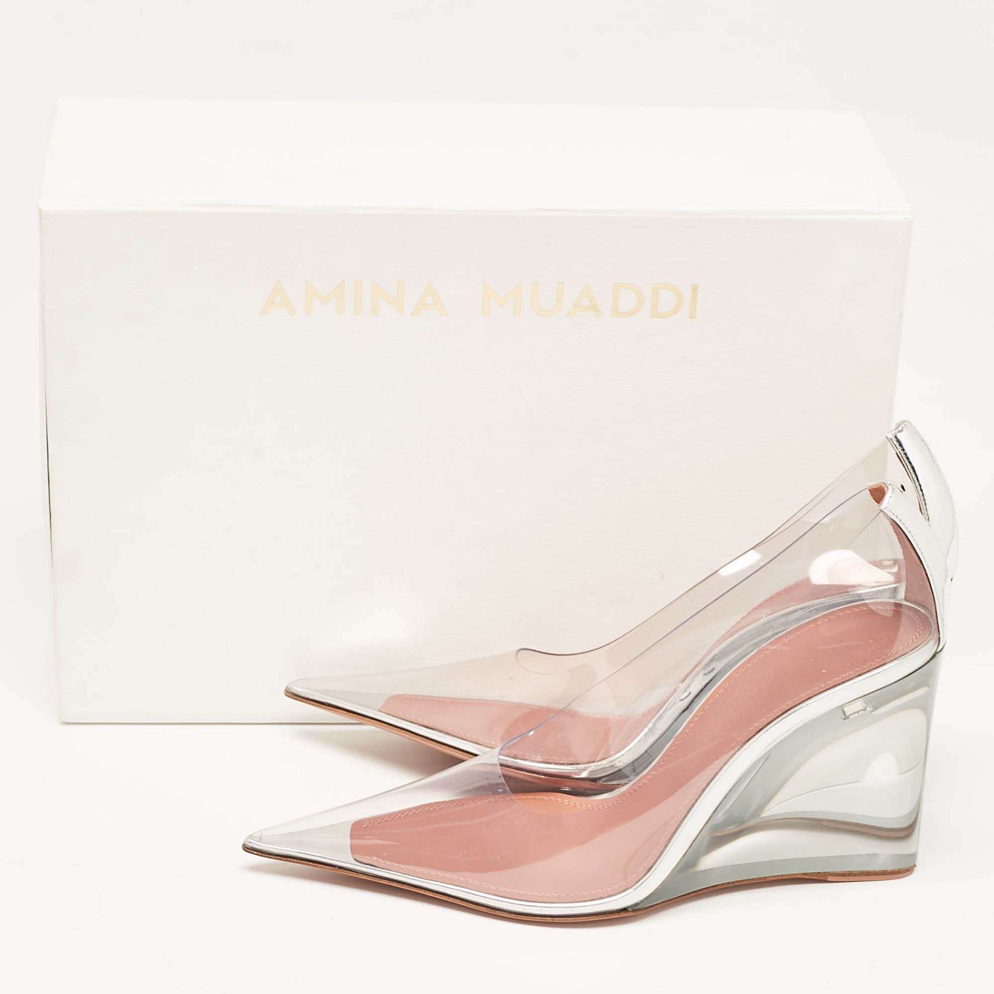 Amina Muaddi Transparent PVC Ane Wedge Pumps Size 36