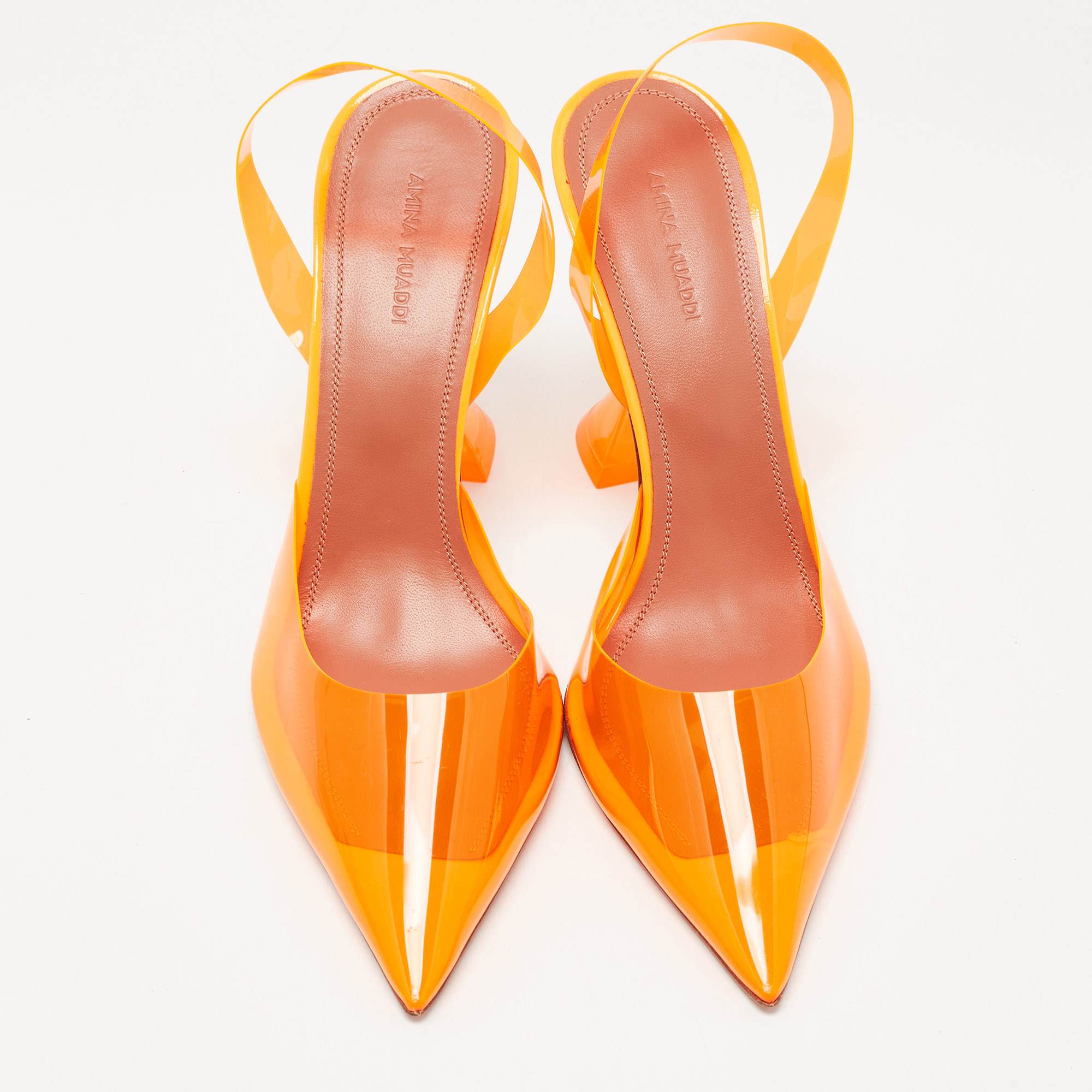 Amina Muaddi Orange PVC Holli Glass Slingback Pumps Size 40.5
