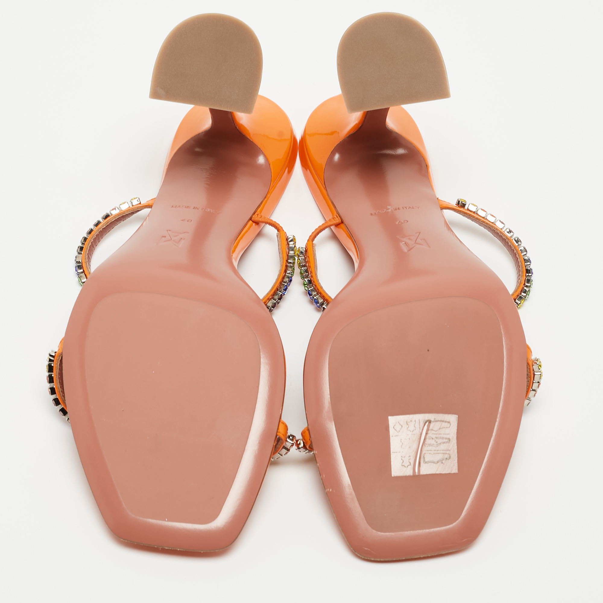 Amina Muaddi Orange Crystal Embellished Satin Glida Slide Sandals Size 40