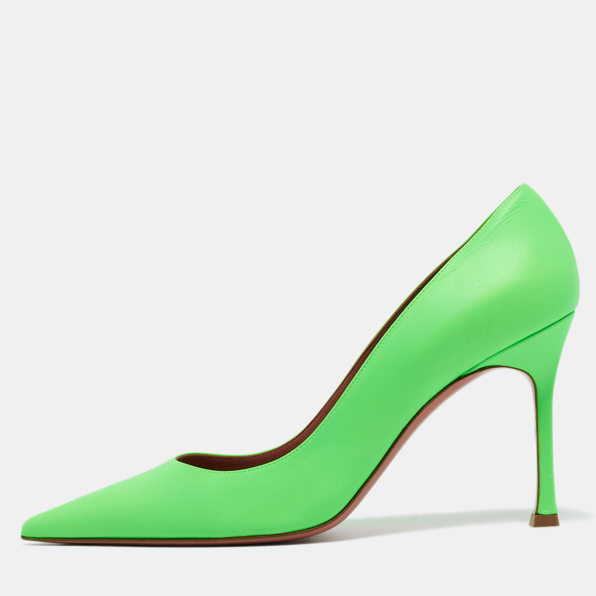 Amina muaddi neon green leather pointed toe pumps size 41