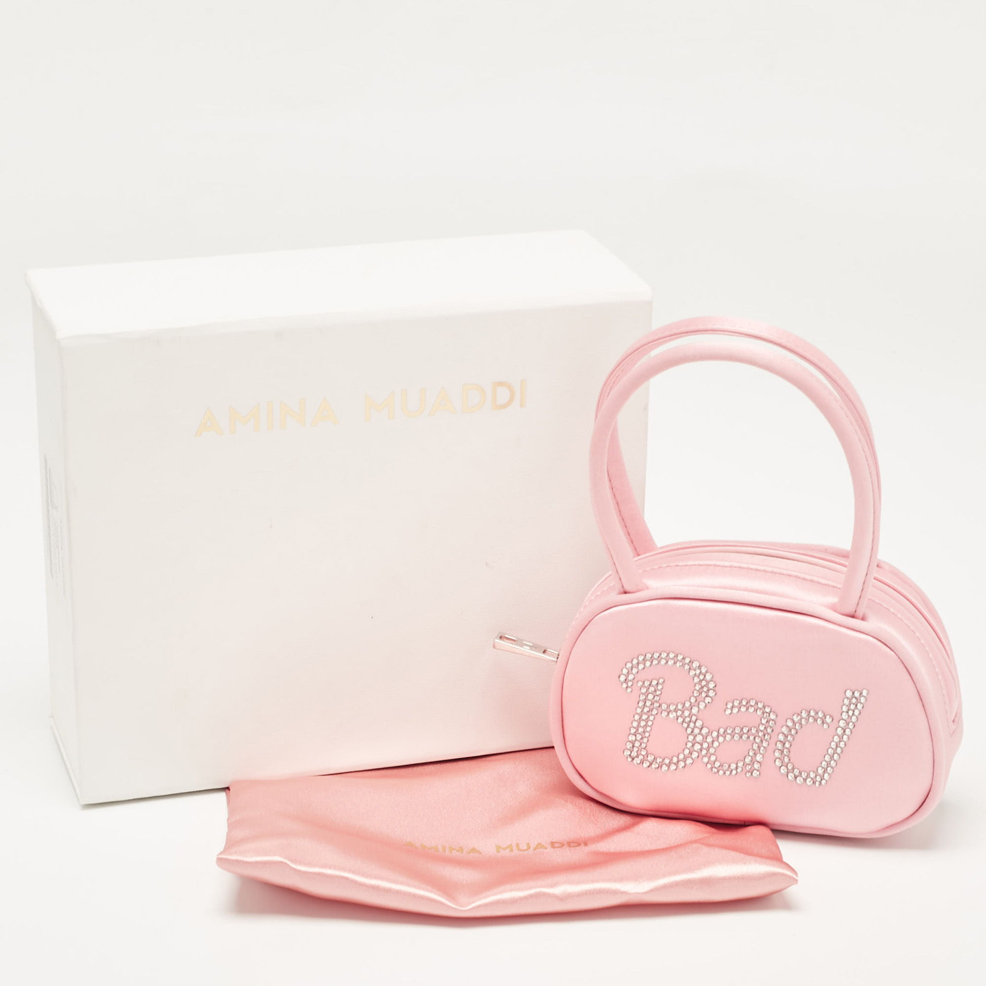 Amina Muaddi Pink Satin Super Amini Baddie Bag