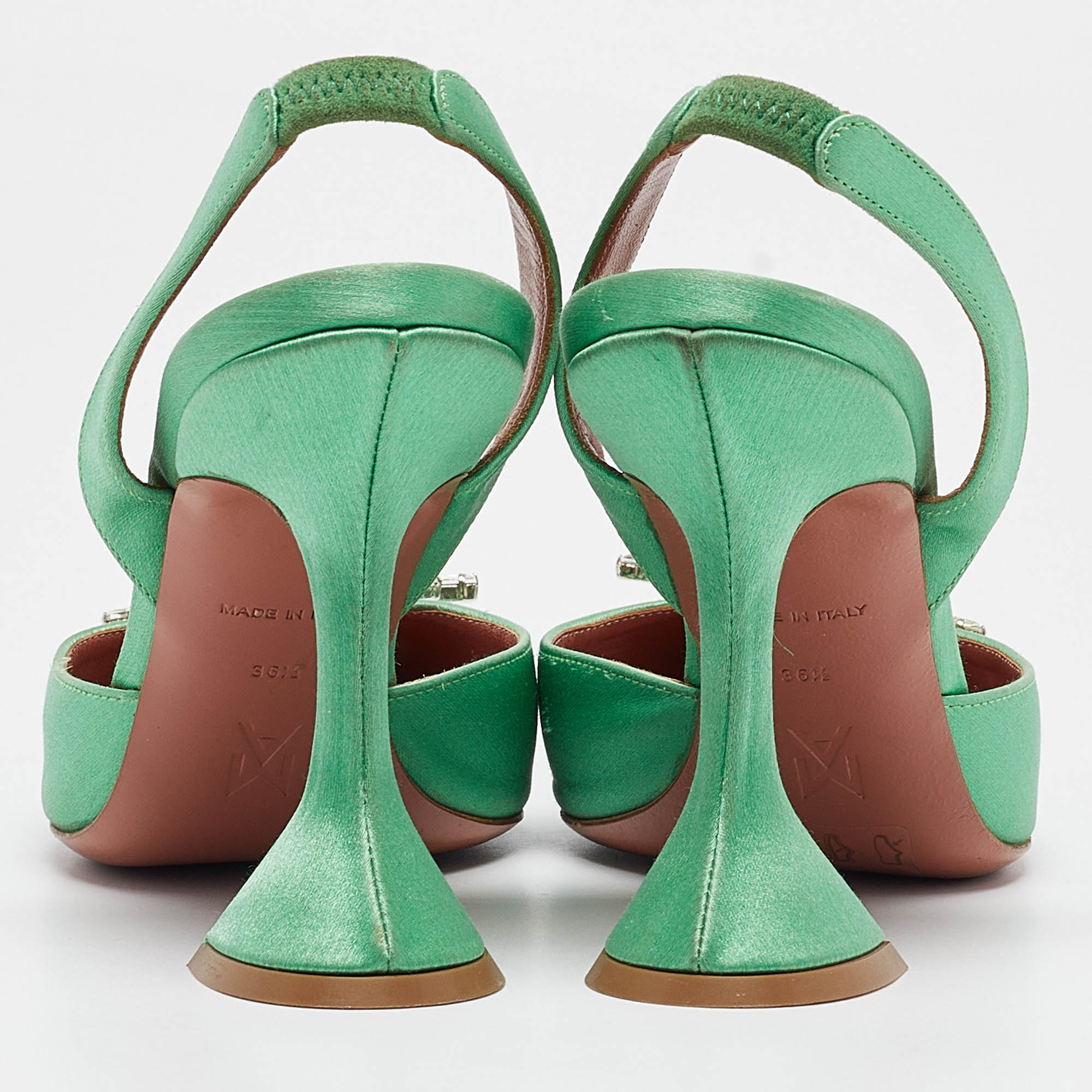 Amina Muaddi Green Satin Begum Slingback Pumps Size 36.5