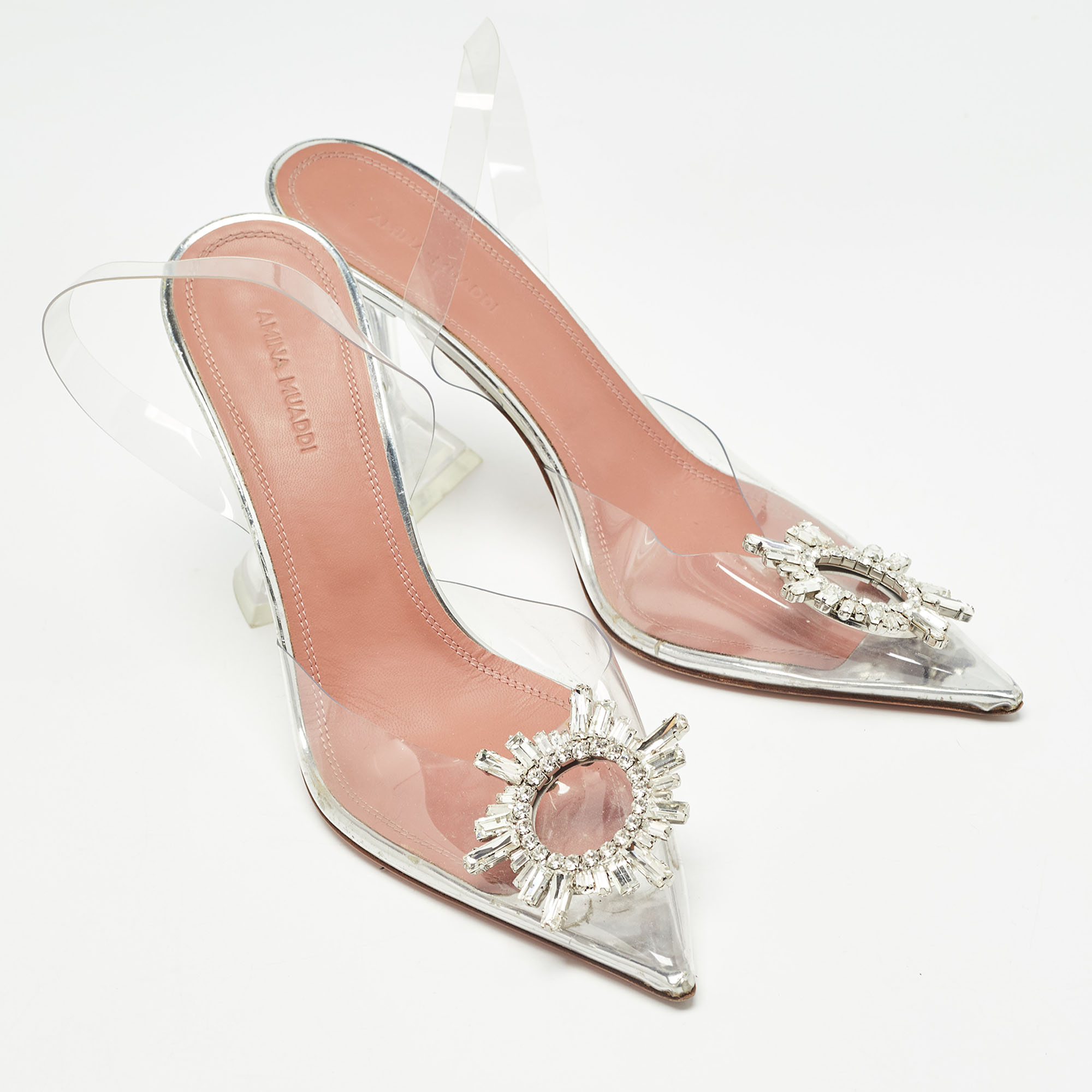 Amina Muaddi Transparent PVC Begum Slingback Pumps Size 39