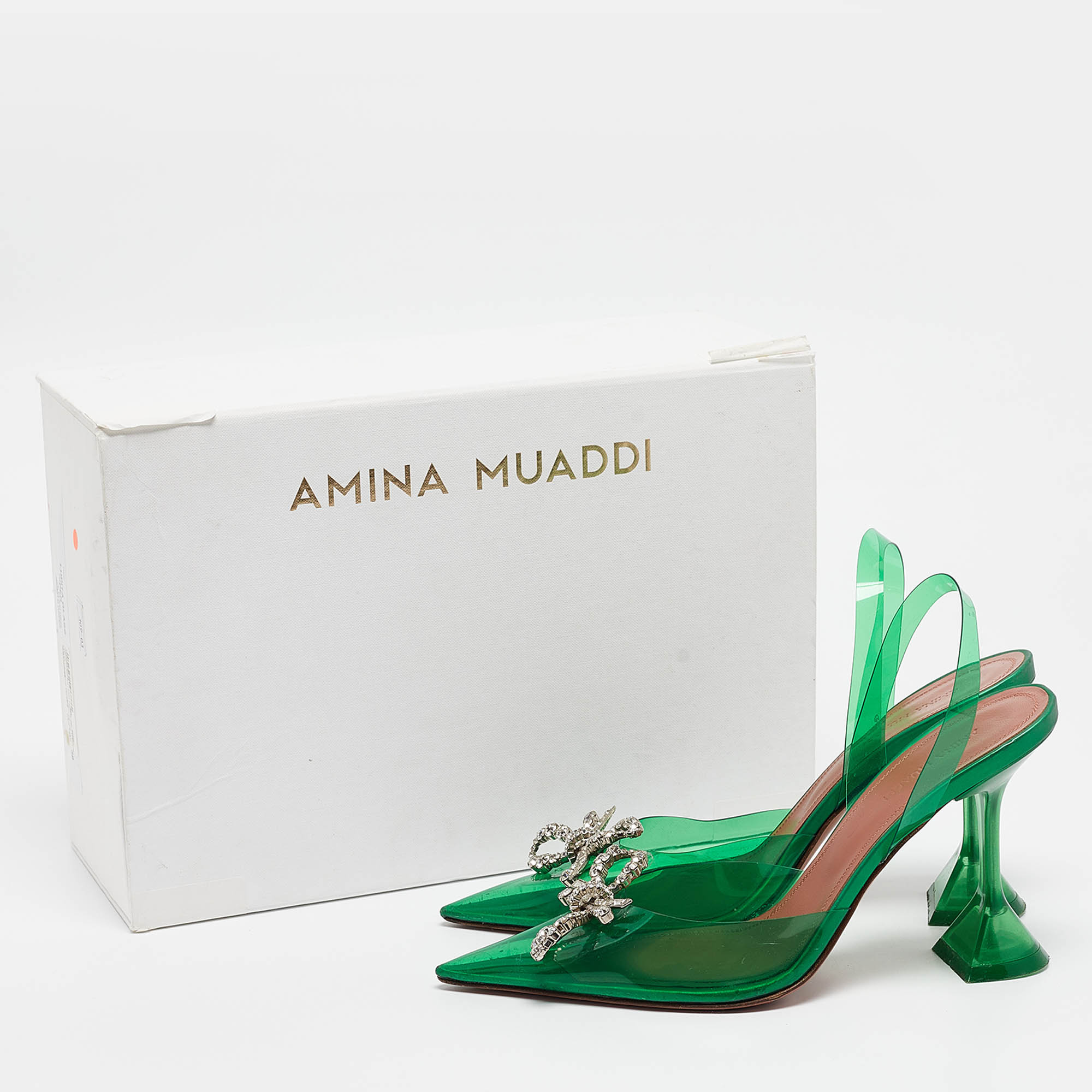 Amina Muaddi Green PVC Begum Slingback Pumps Size 38