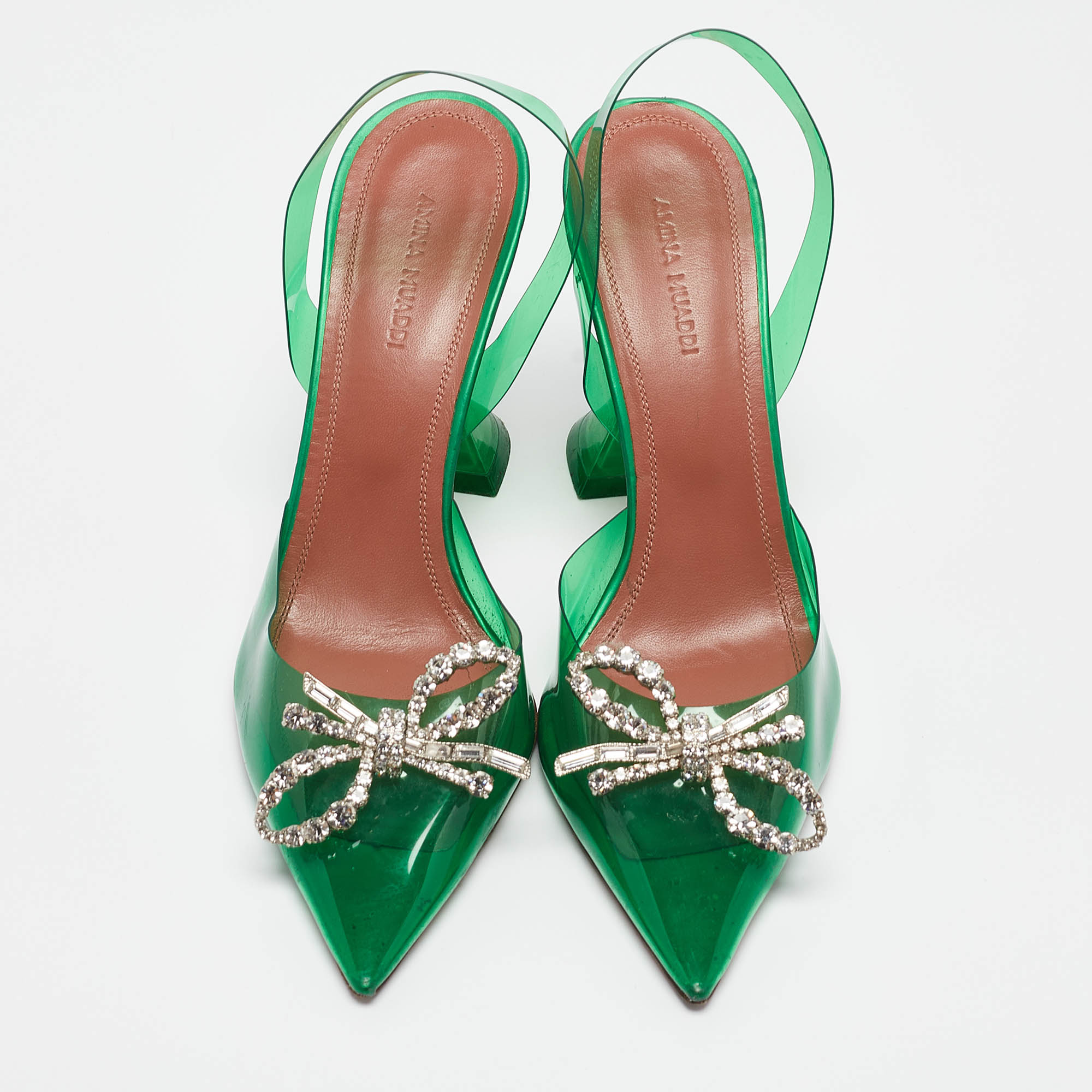 Amina Muaddi Green PVC Begum Slingback Pumps Size 38