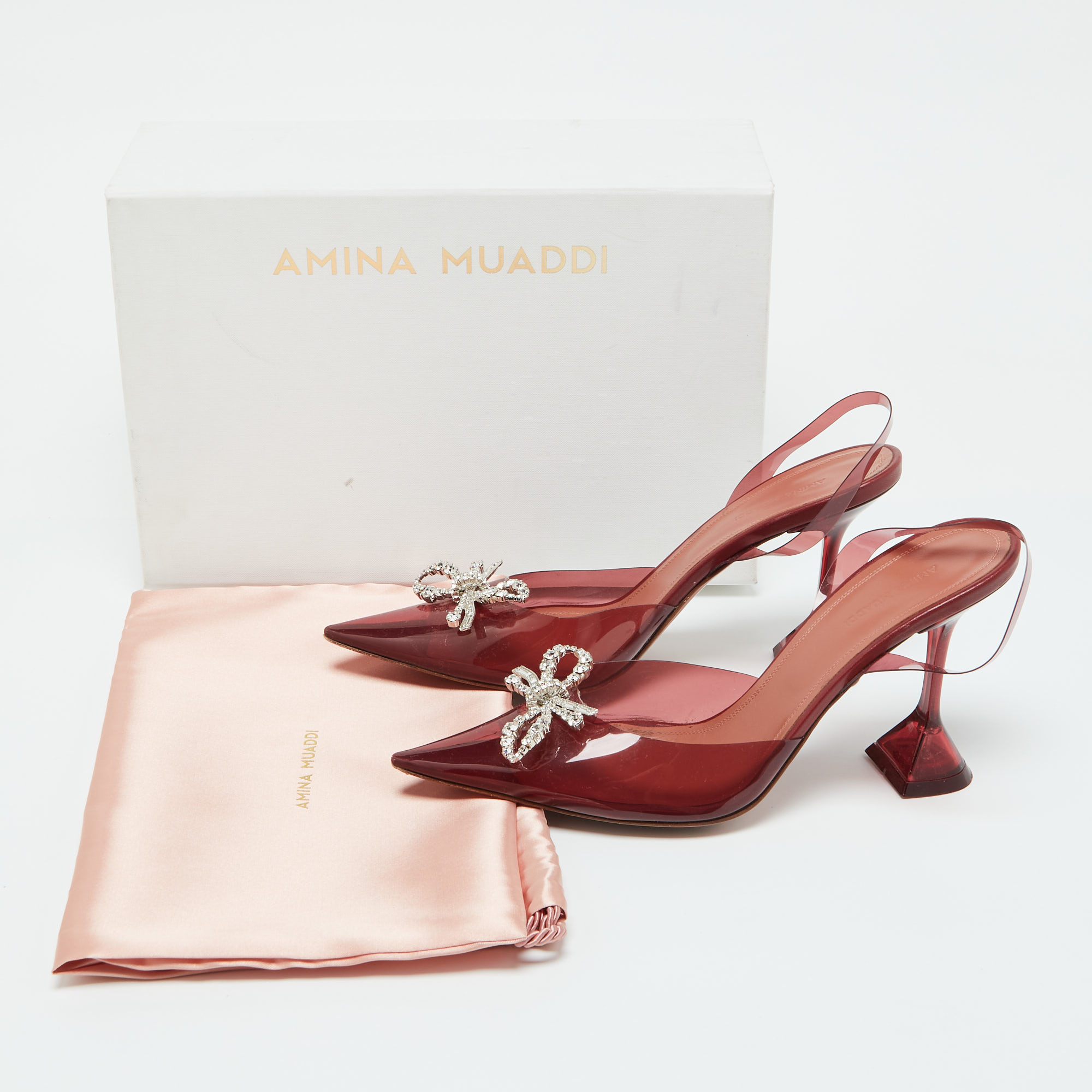 Amina Muaddi Red PVC Rosie Crystal Embellished Slingback Sandals Size 41