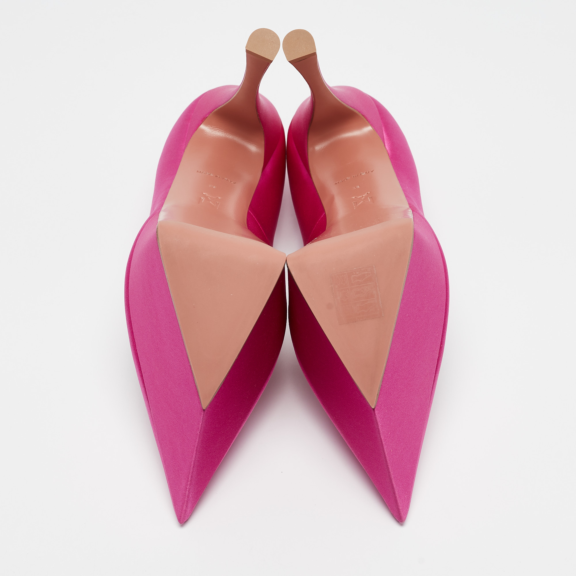 Amina Muaddi Pink Satin Yigit Platform Pumps Size 38