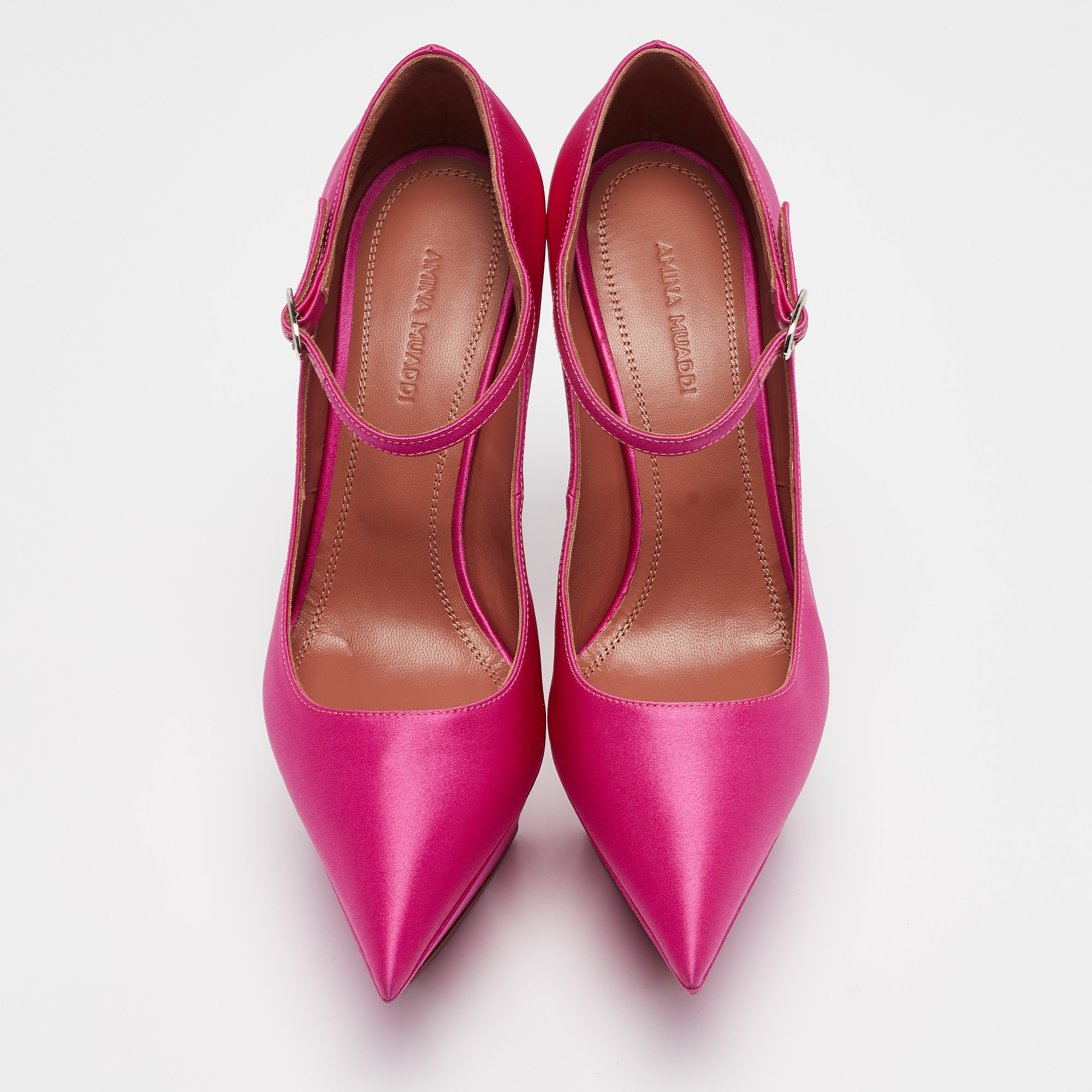 Amina Muaddi Pink Satin Yigit Platform Pumps Size 38