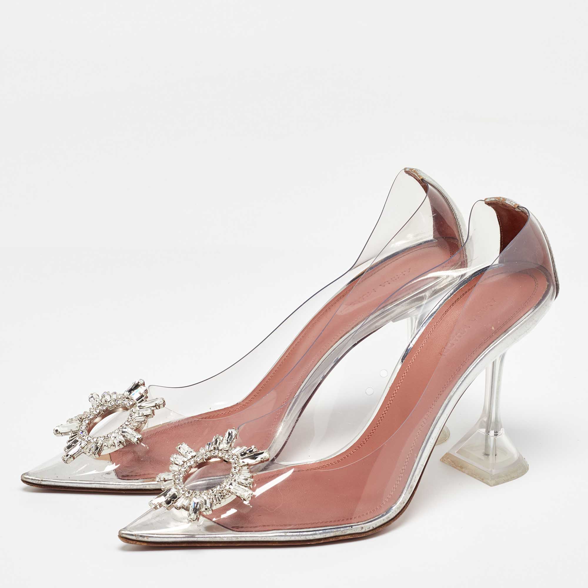 Amina Muaddi Transparent/Silver PVC And Leather Begum Pumps Size 40