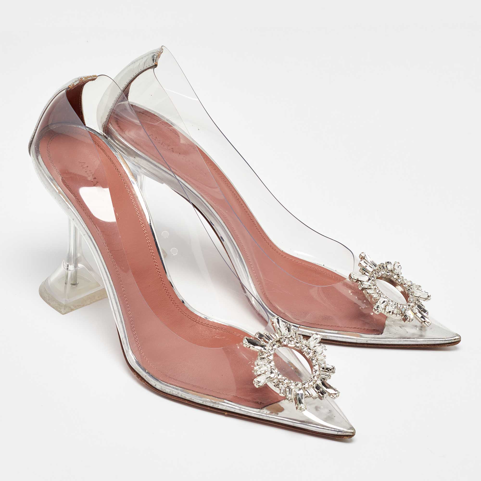 Amina Muaddi Transparent/Silver PVC And Leather Begum Pumps Size 40