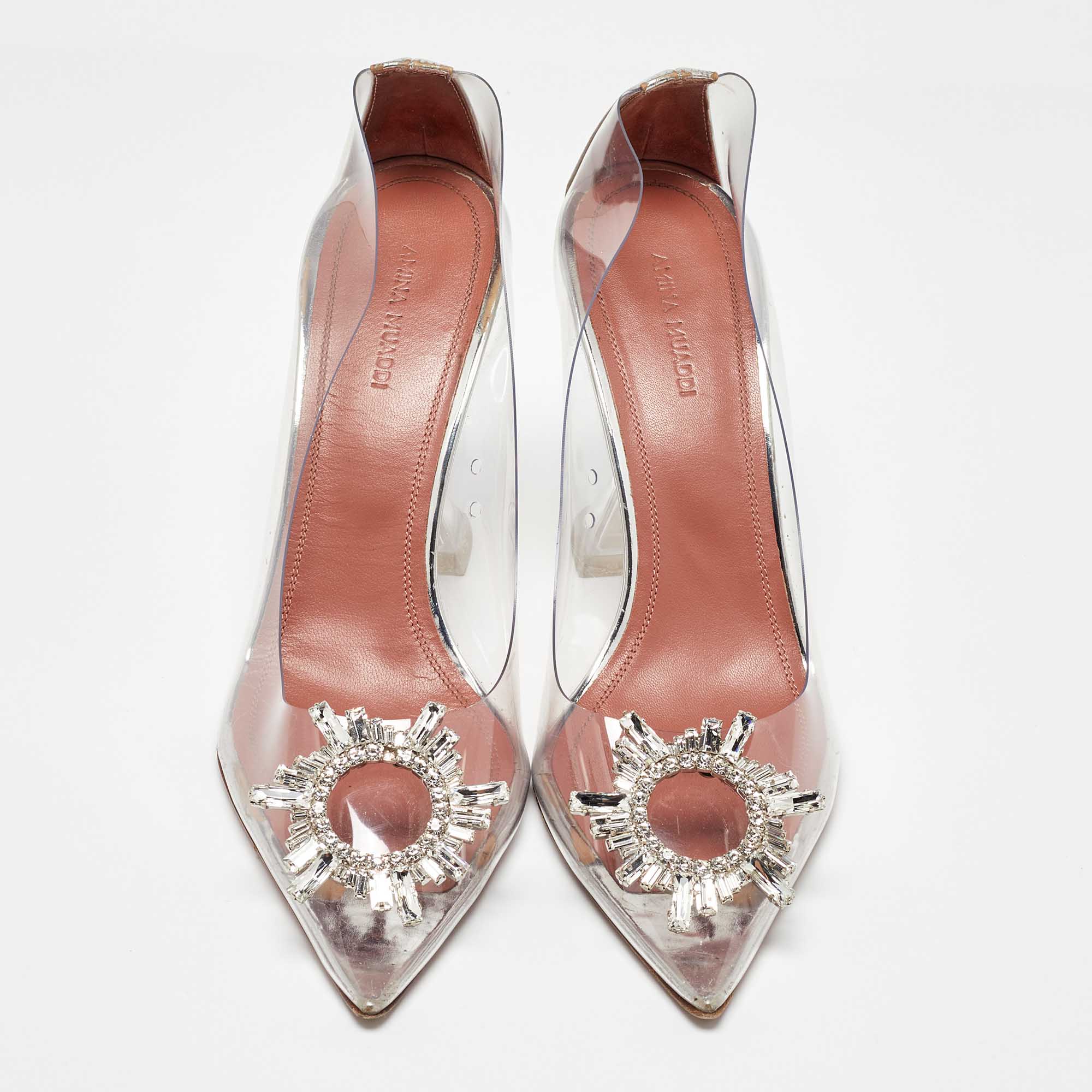 Amina Muaddi Transparent/Silver PVC And Leather Begum Pumps Size 40