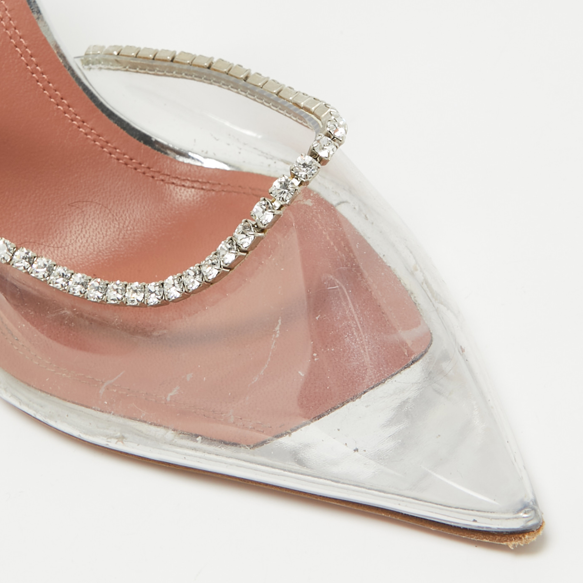 Amina Muaddi Transparent PVC Crystal Embellished Gilda Mules Size 37.5