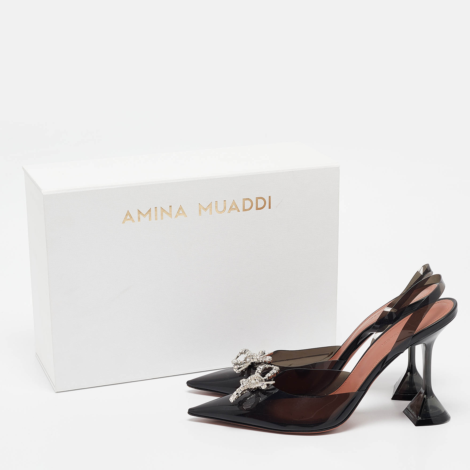 Amina Muaddi Black PVC Rosie Slingback Pumps Size 40