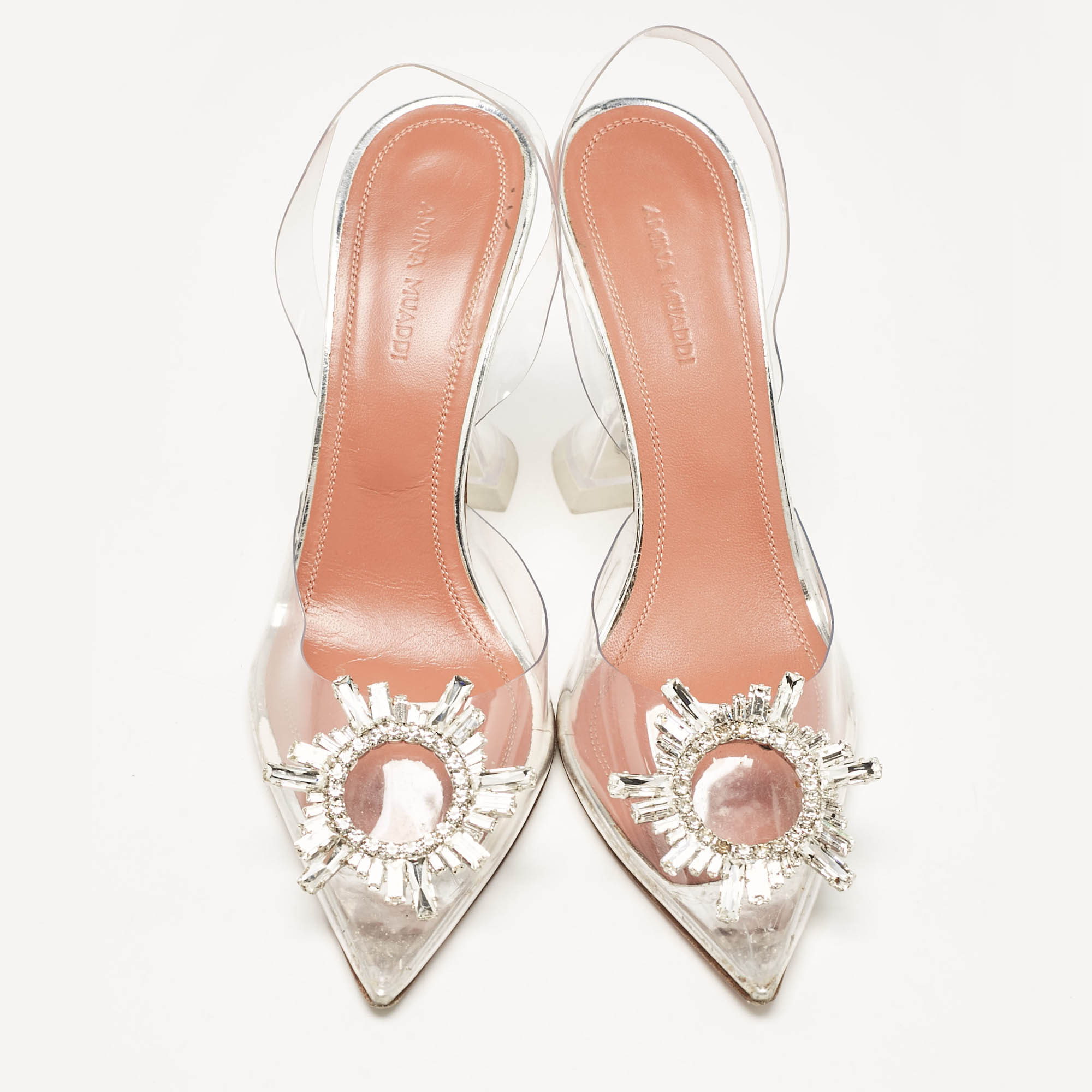 Amina Muaddi Silver/Transparent PVC Begum Pumps Size 38