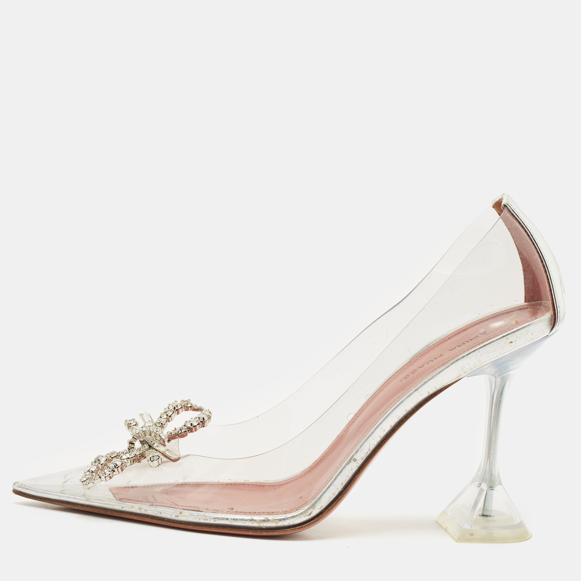 Amina Muaddi Transparent/Silver PVC and Leather Rosie Pointed Toe Pumps Size
Amina Muaddi Transparent/Silver PVC and Leather Rosie Pointed Toe Pumps Size