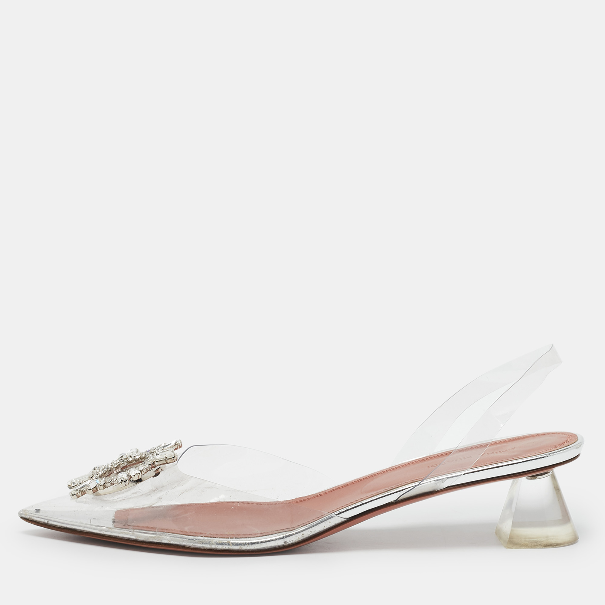 Amina Muaddi Transparent PVC Begum Crystal Embellished Slingback Pumps Size
Amina Muaddi Transparent PVC Begum Crystal Embellished Slingback Pumps Size