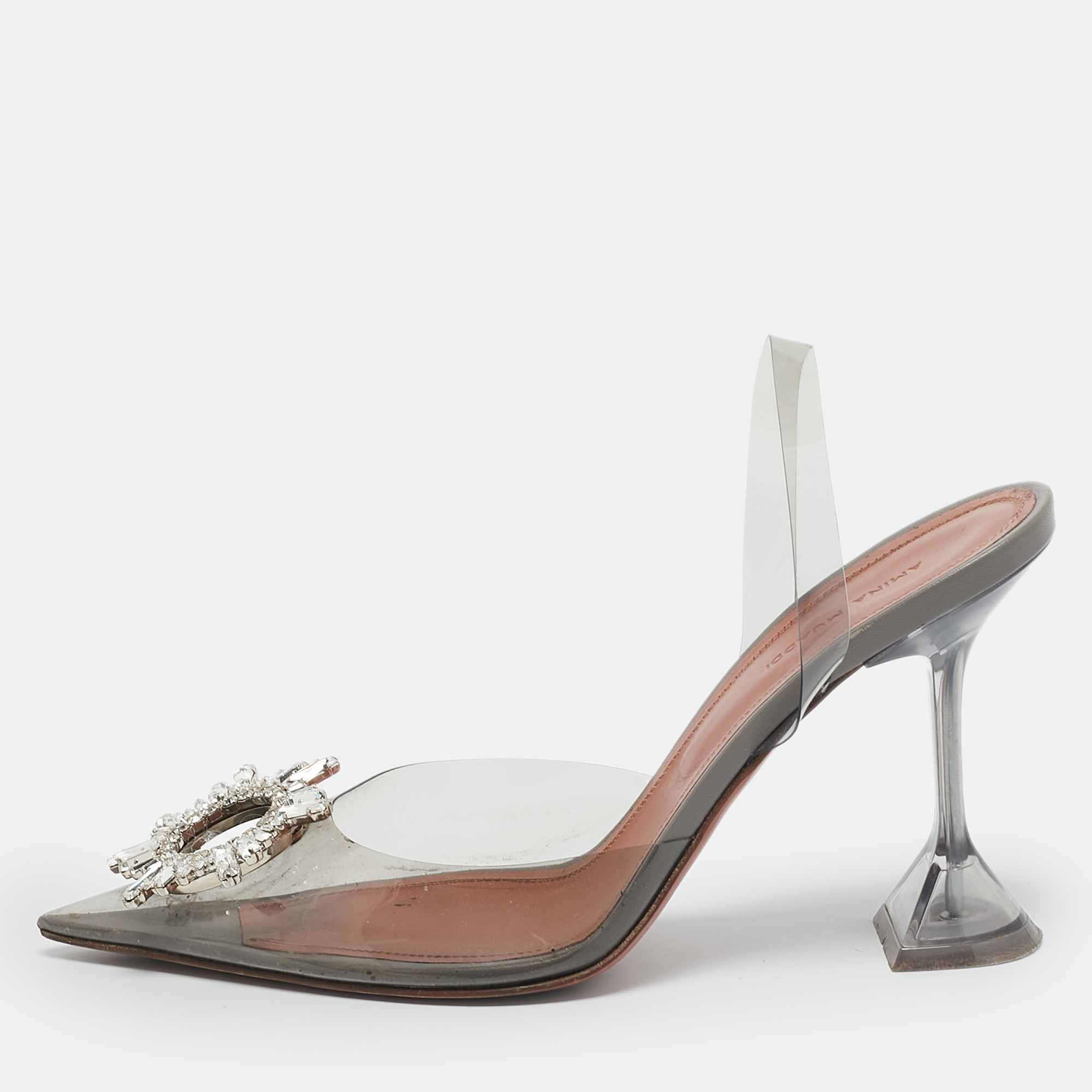 Amina Muaddi Black PVC Begum Crystal Embellished Slingback Pumps Size
Amina Muaddi Black PVC Begum Crystal Embellished Slingback Pumps Size
