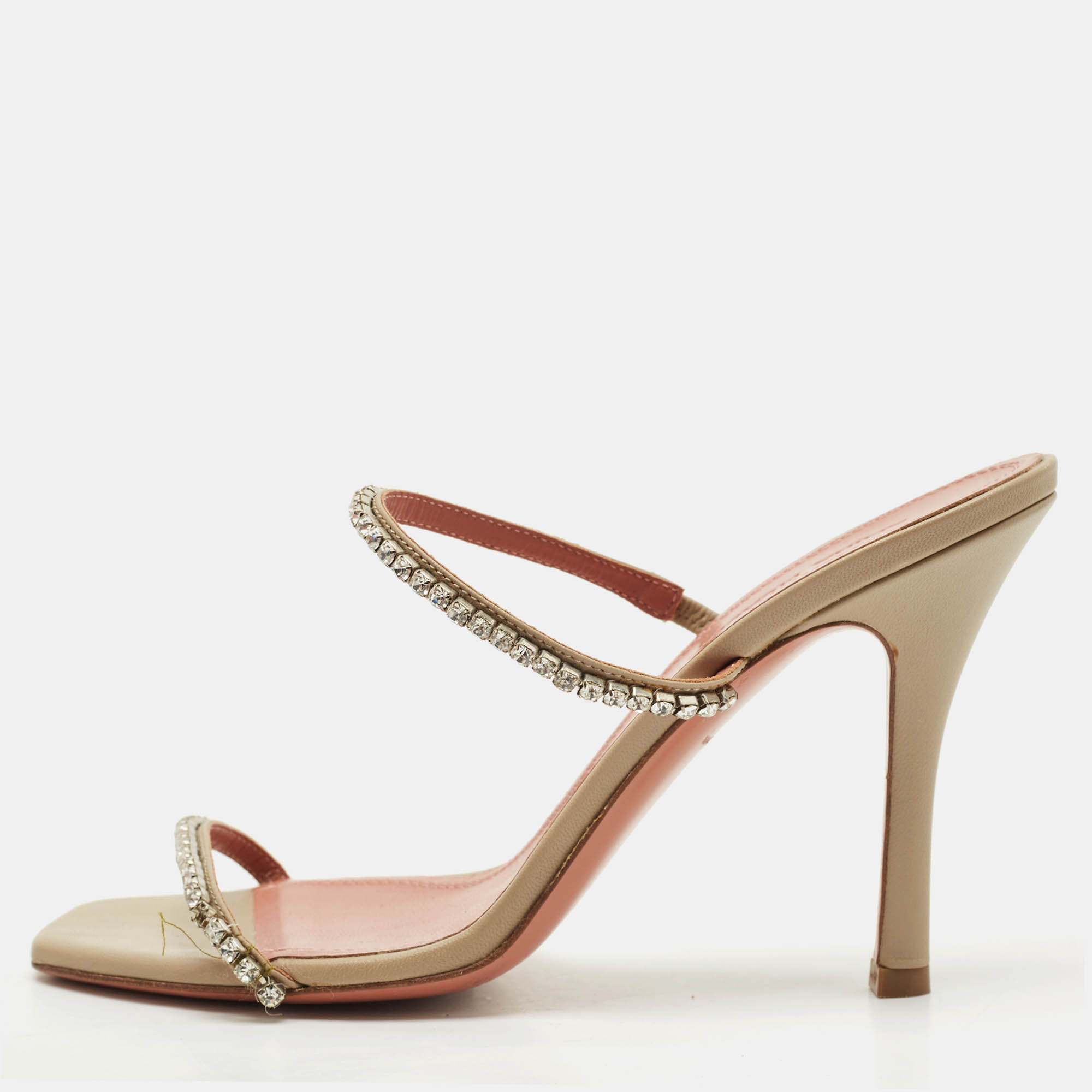 Amina Muaddi Grey Leather Crystal Embellished Gilda Slide Sandals Size, Brown
Amina Muaddi Grey Leather Crystal Embellished Gilda Slide Sandals Size, Brown