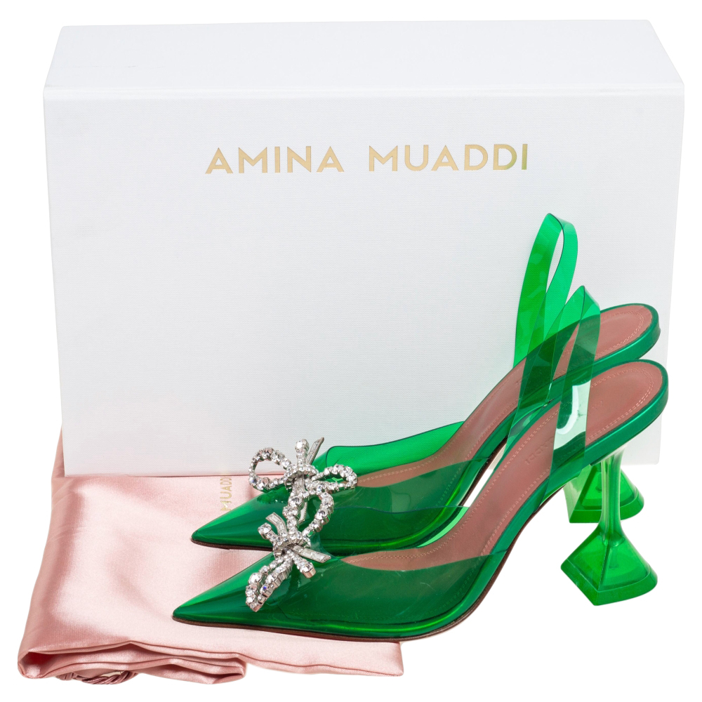 Amina Muaddi X Browns Green PVC Rosie Slingback Pumps Size 36.5