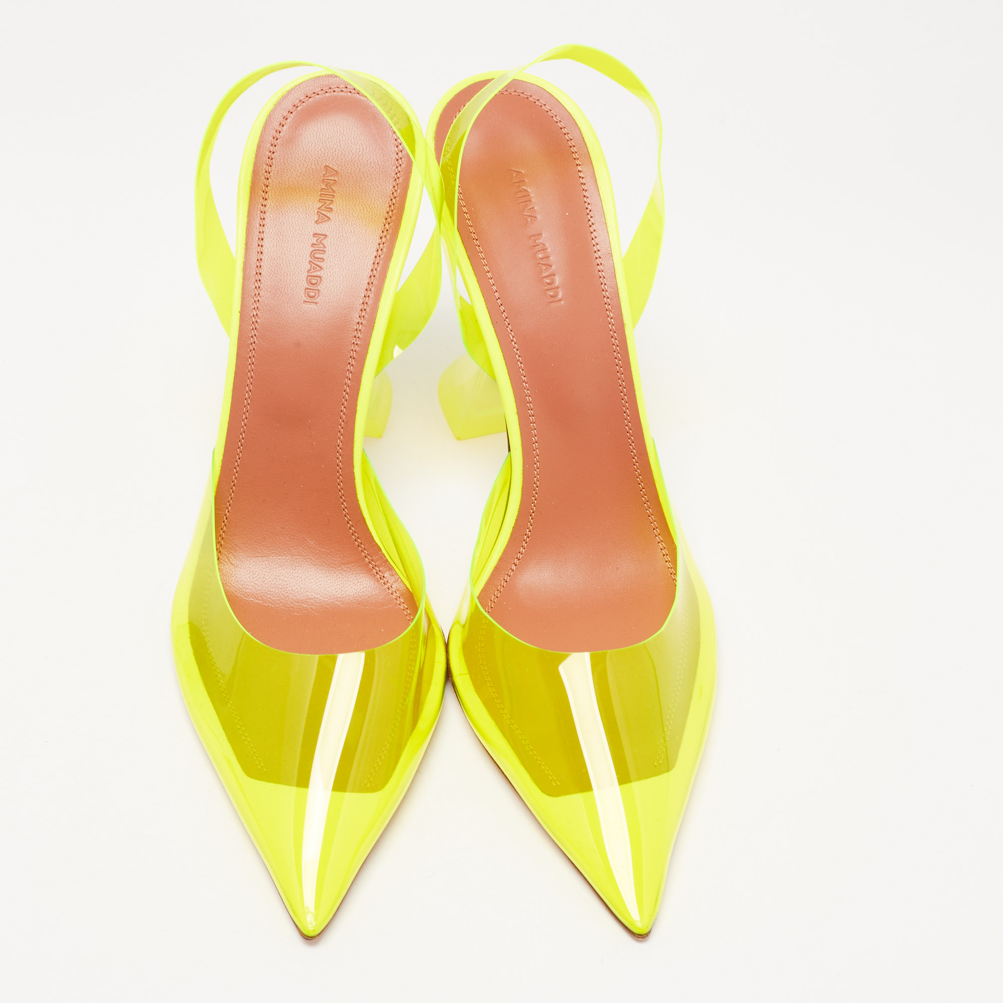Amina Muaddi Yellow PVC Holli Glass Slingback Pumps Size 40.5