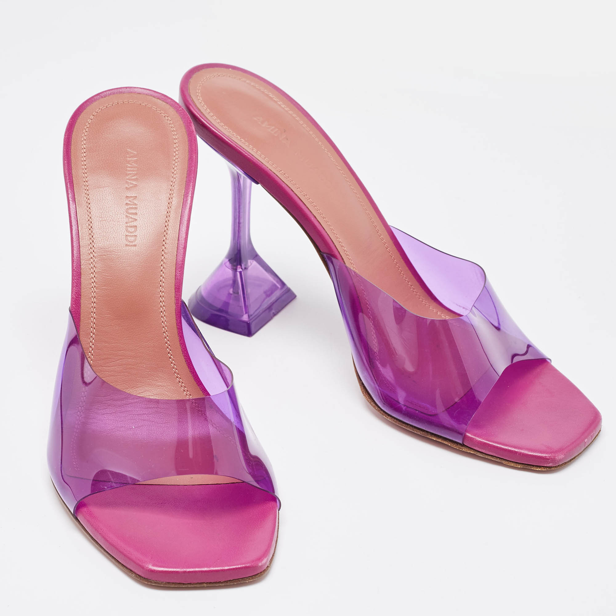 Amina Muaddi Purple PVC Lupita Slide Sandals Size 36.5