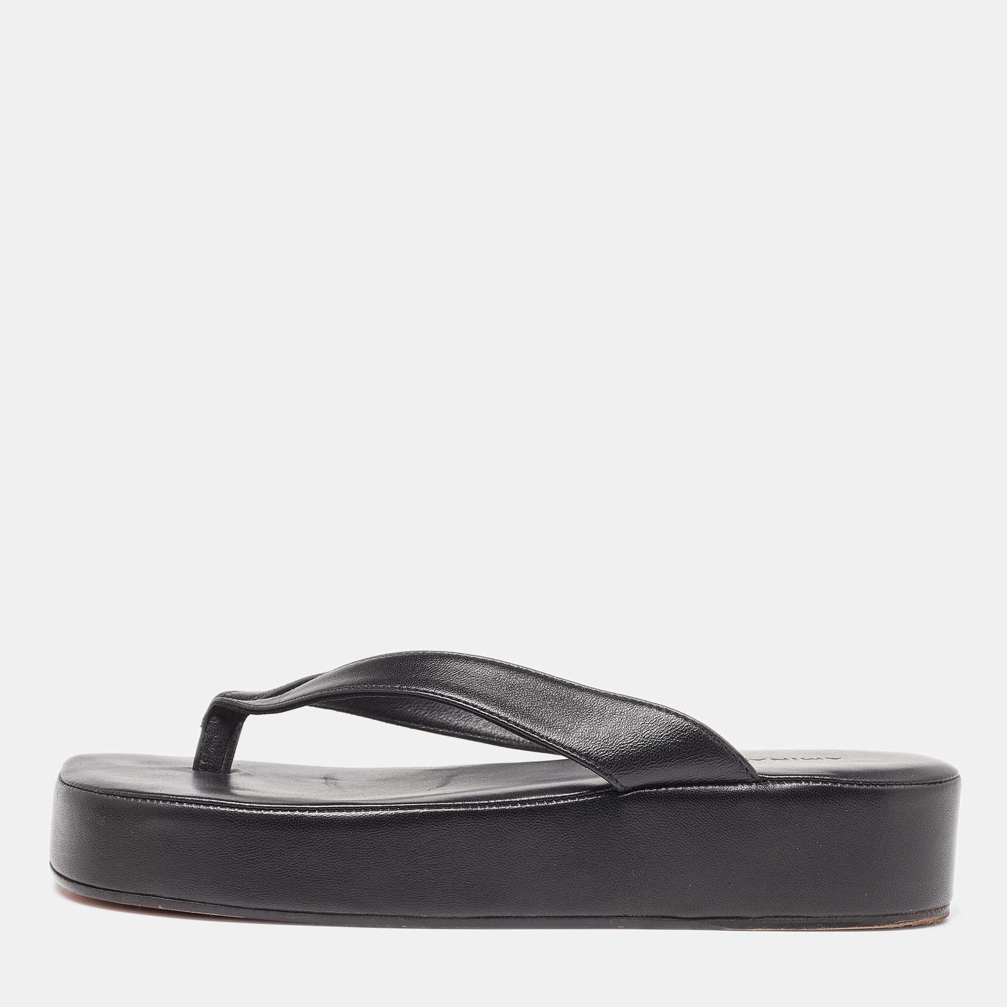 Amina Muaddi Black Leather Johana Platform Sandals Size 36.5