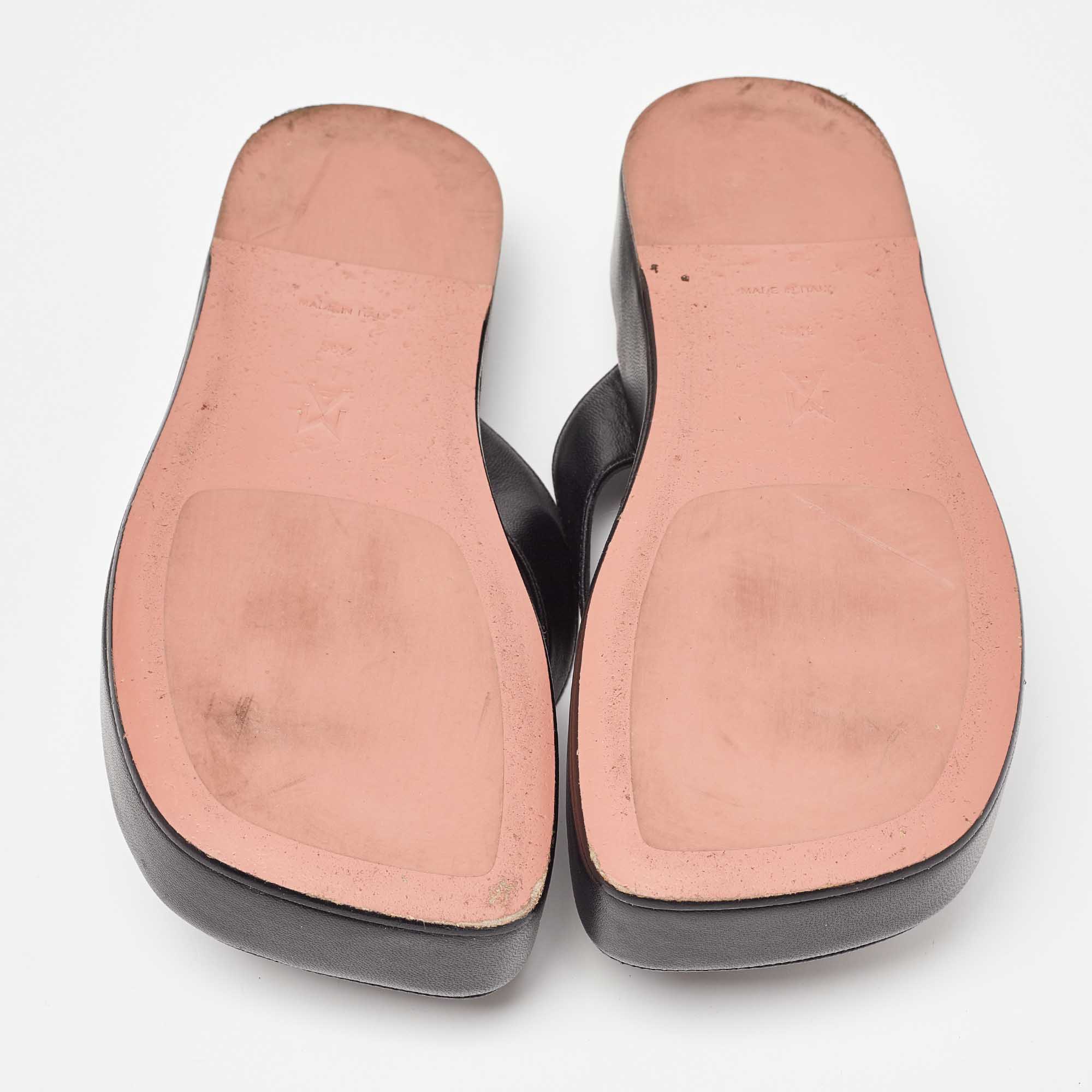 Amina Muaddi Black Leather Johana Platform Sandals Size 36.5