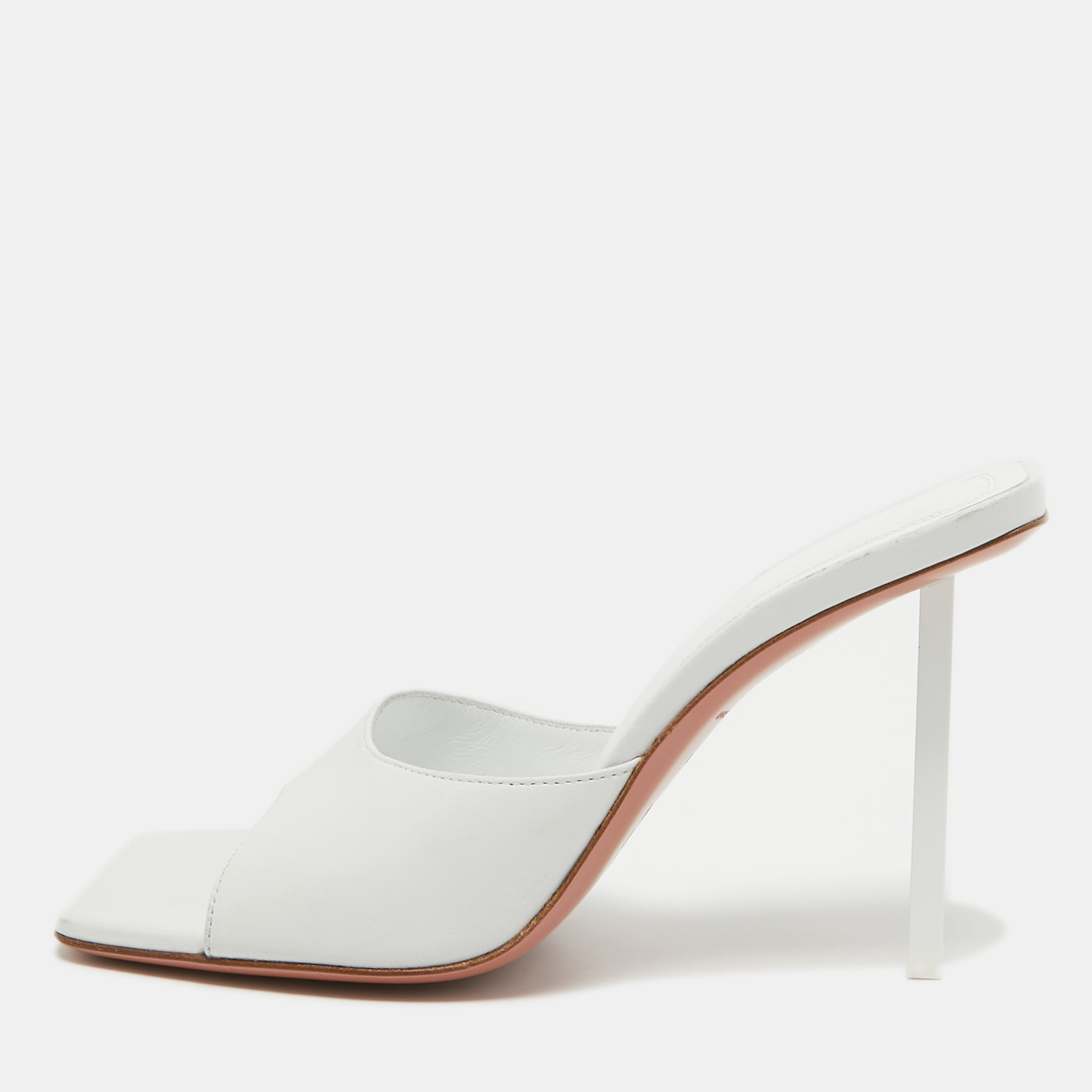 Amina muaddi white leather lauda slide sandals size 37