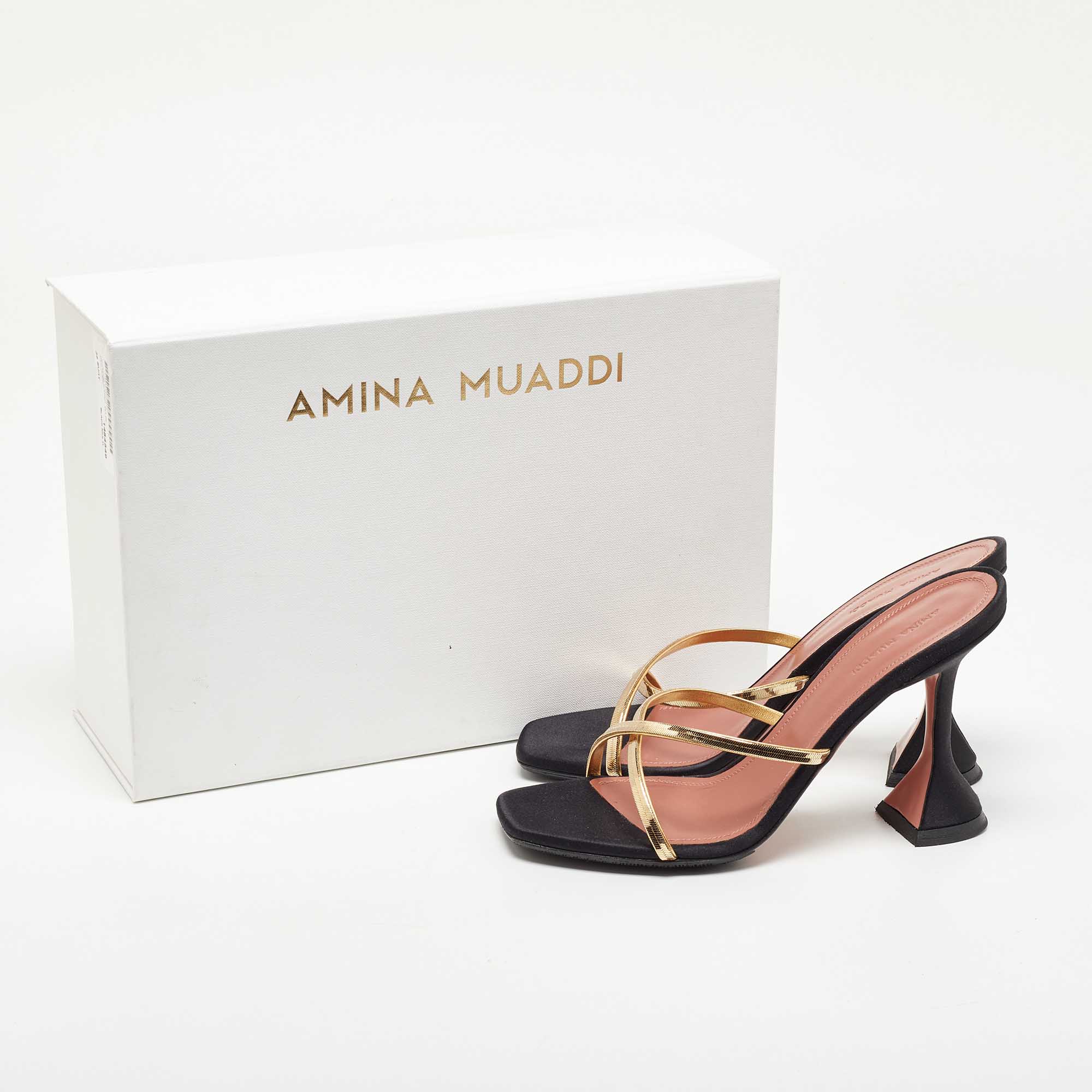 Amina Muaddi Black Satin Naima Slide Sandals Size 38