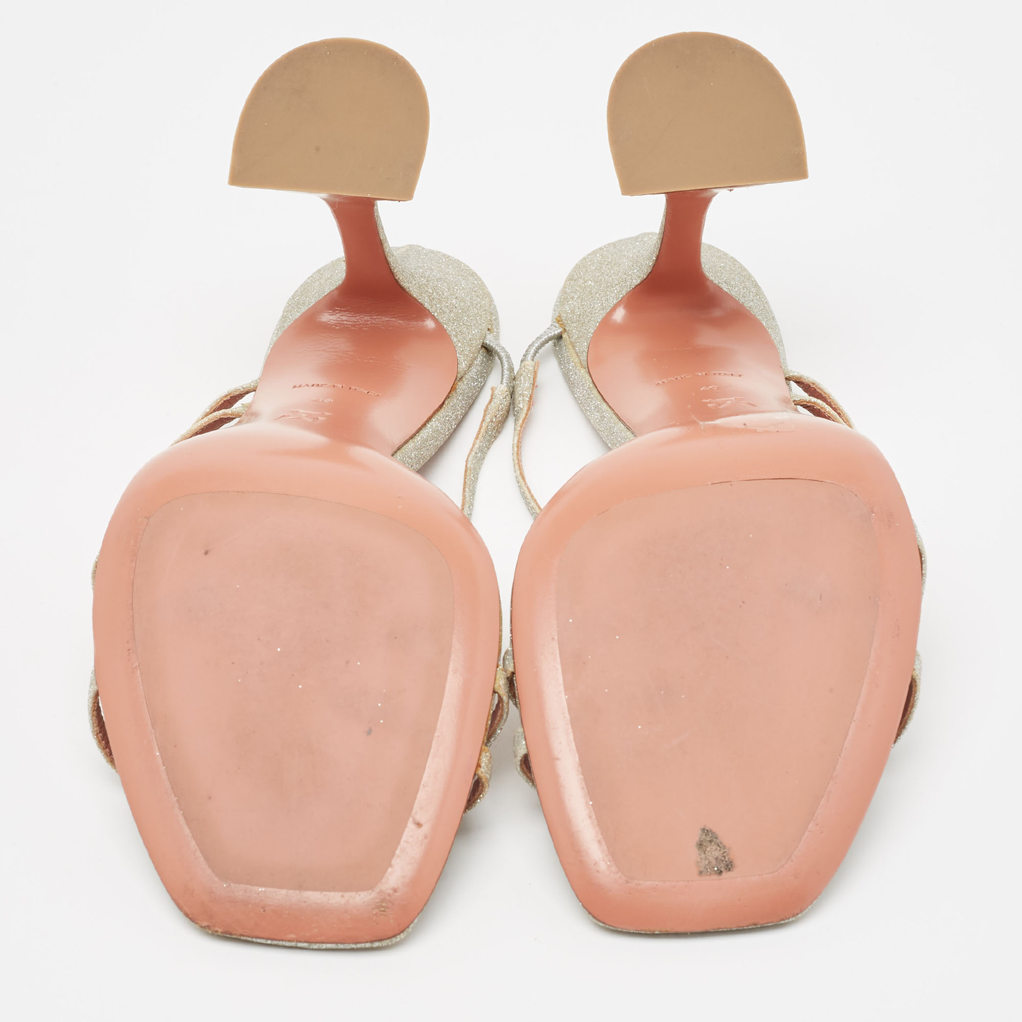 Amina Muaddi Silver Glitter Gilda Slide Sandals Size 40