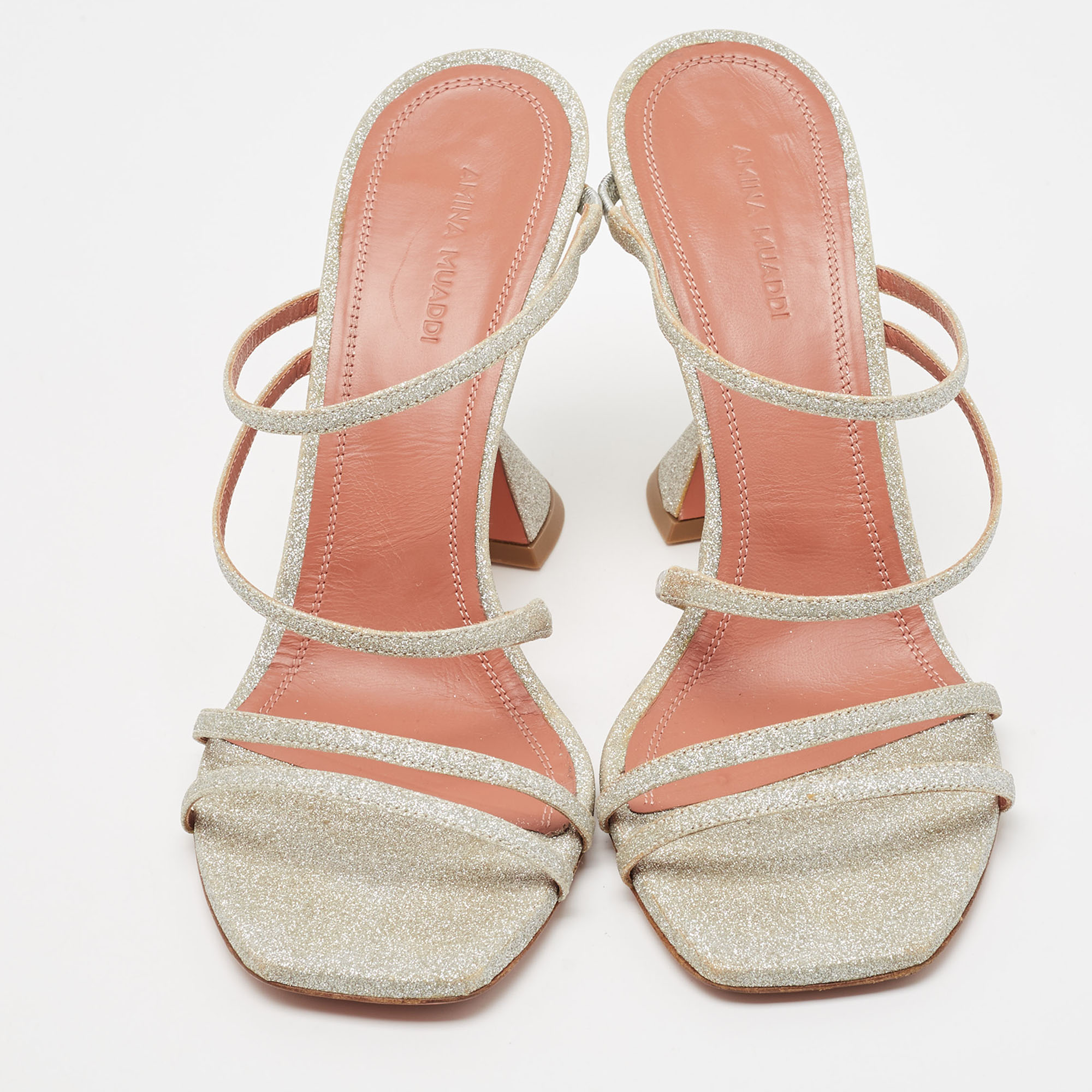 Amina Muaddi Silver Glitter Gilda Slide Sandals Size 40